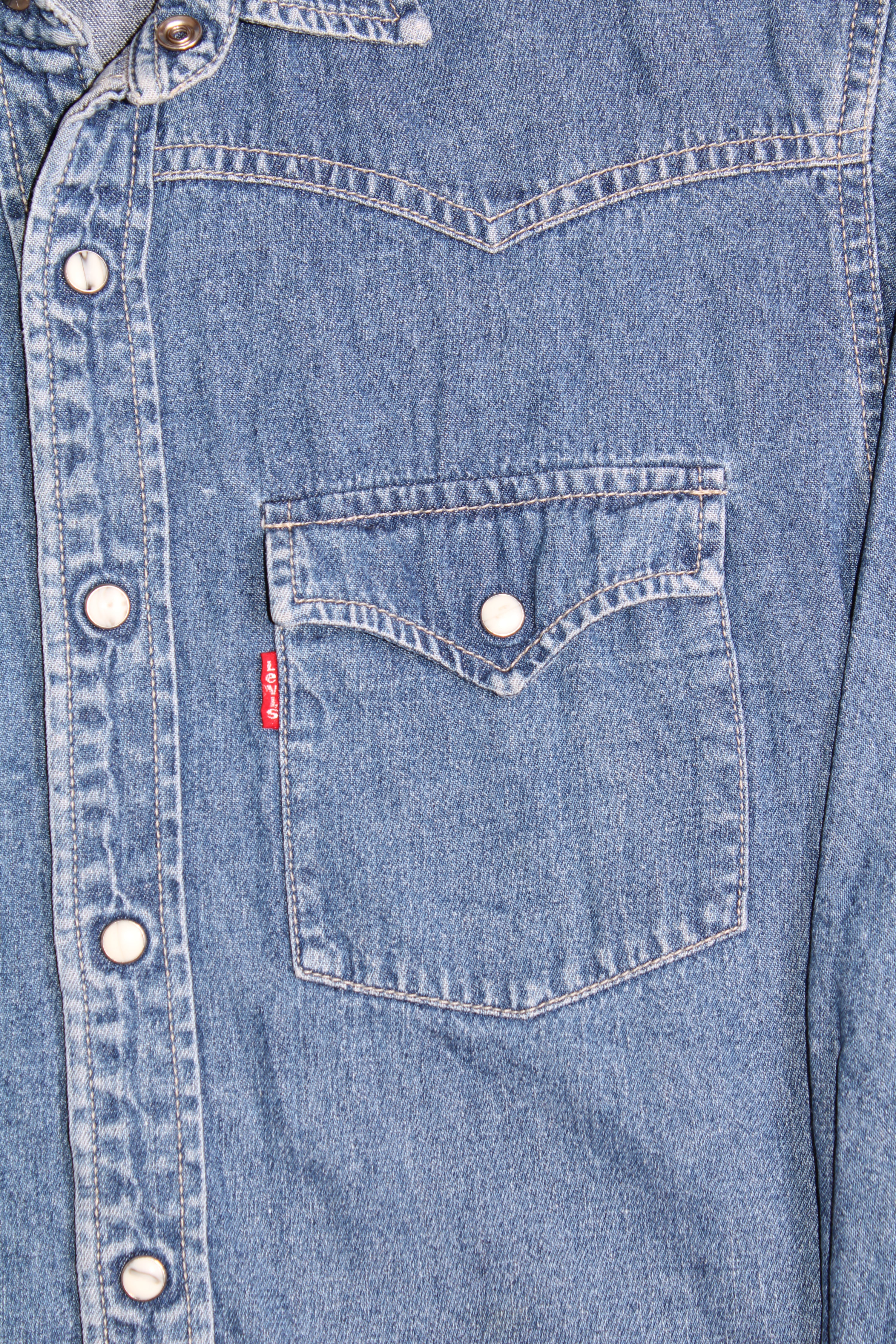 LEVIS VINTAGE WESTERN DENIM SHIRT BLUE WASH 1990S VTG - XS/S