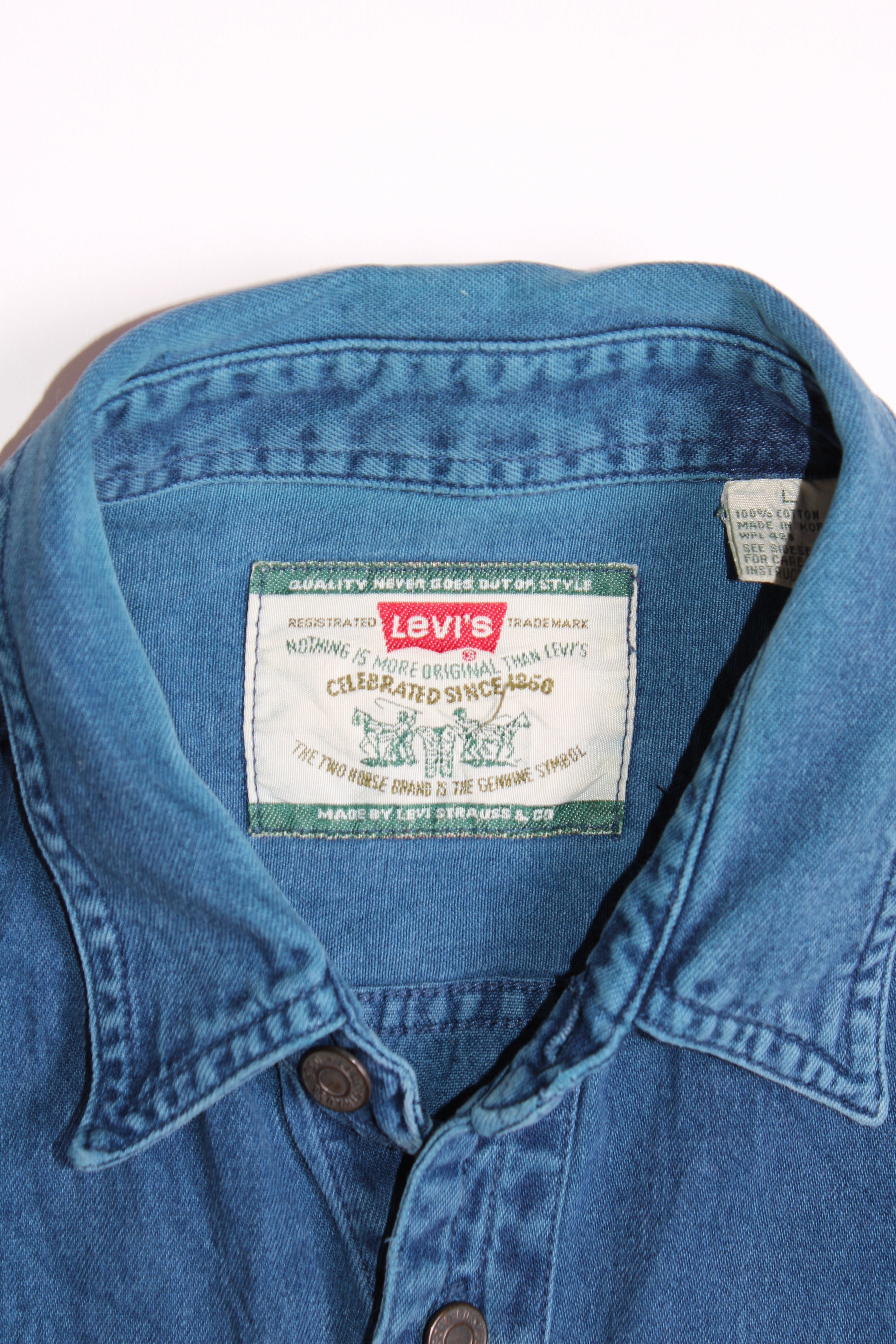 LEVIS VINTAGE WESTERN DENIM SHIRT INDIGO WASH 1990S VTG - L