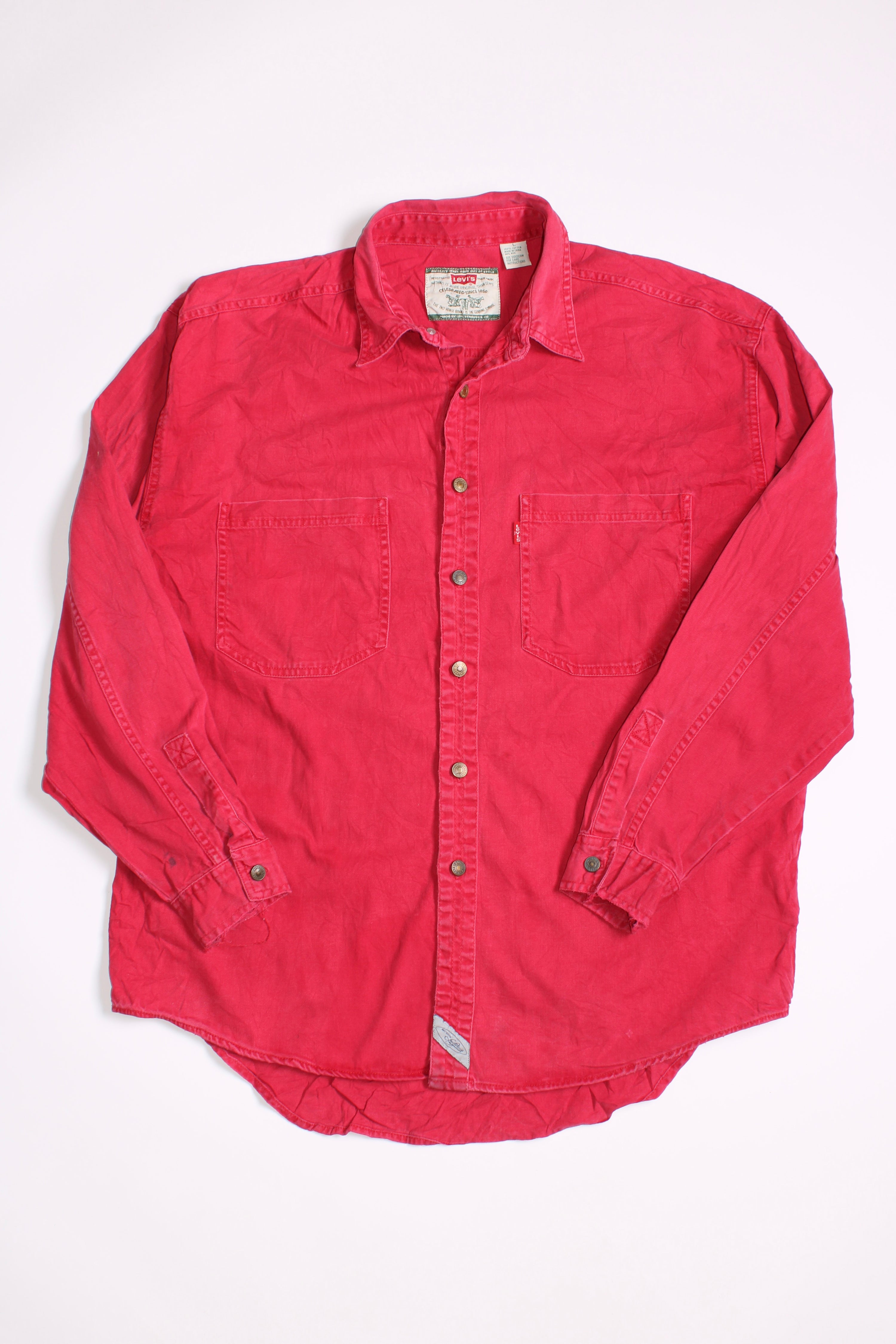 LEVIS VINTAGE WESTERN DENIM SHIRT RED 1990S VTG - L