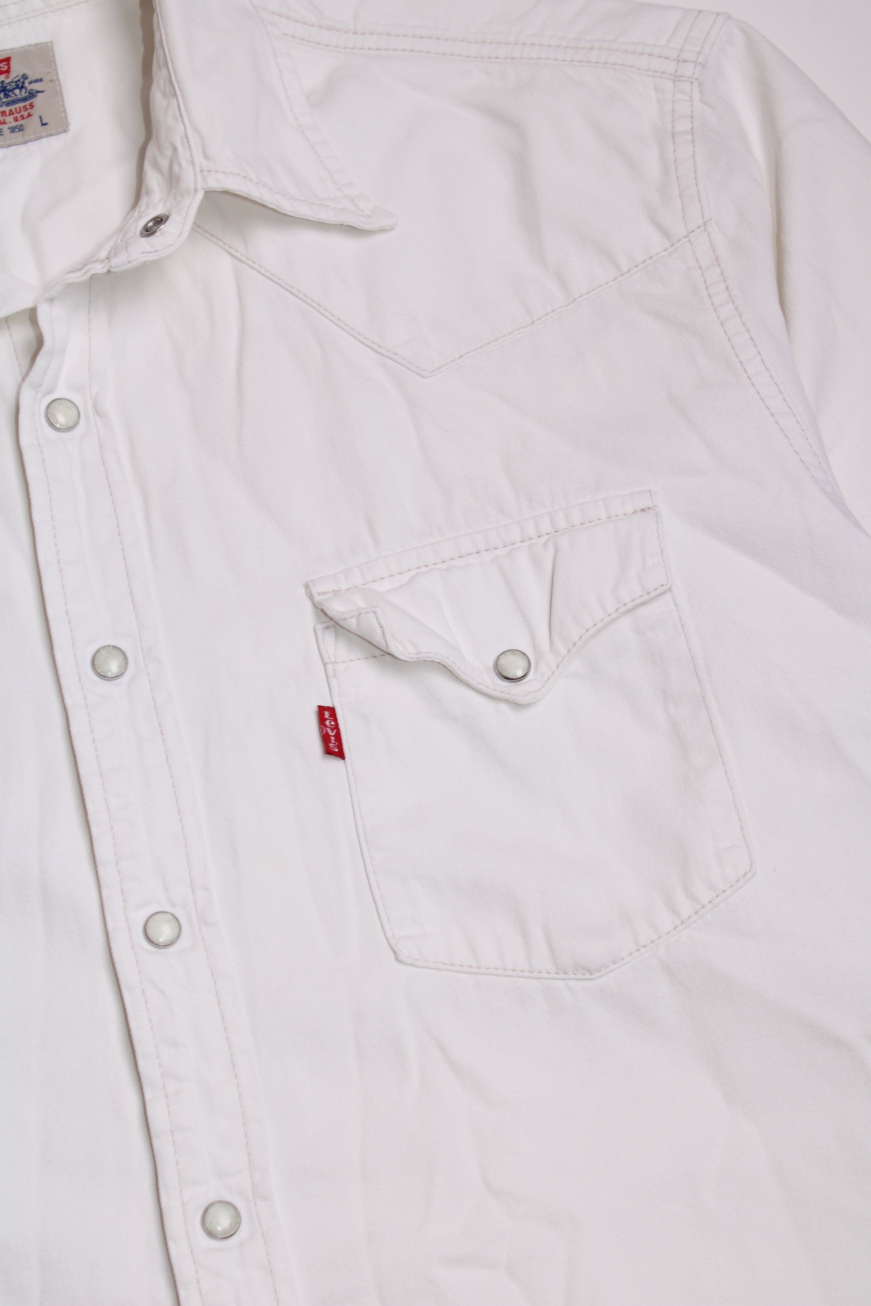 LEVIS VINTAGE WESTERN DENIM SHIRT WHITE 1990S VTG - L