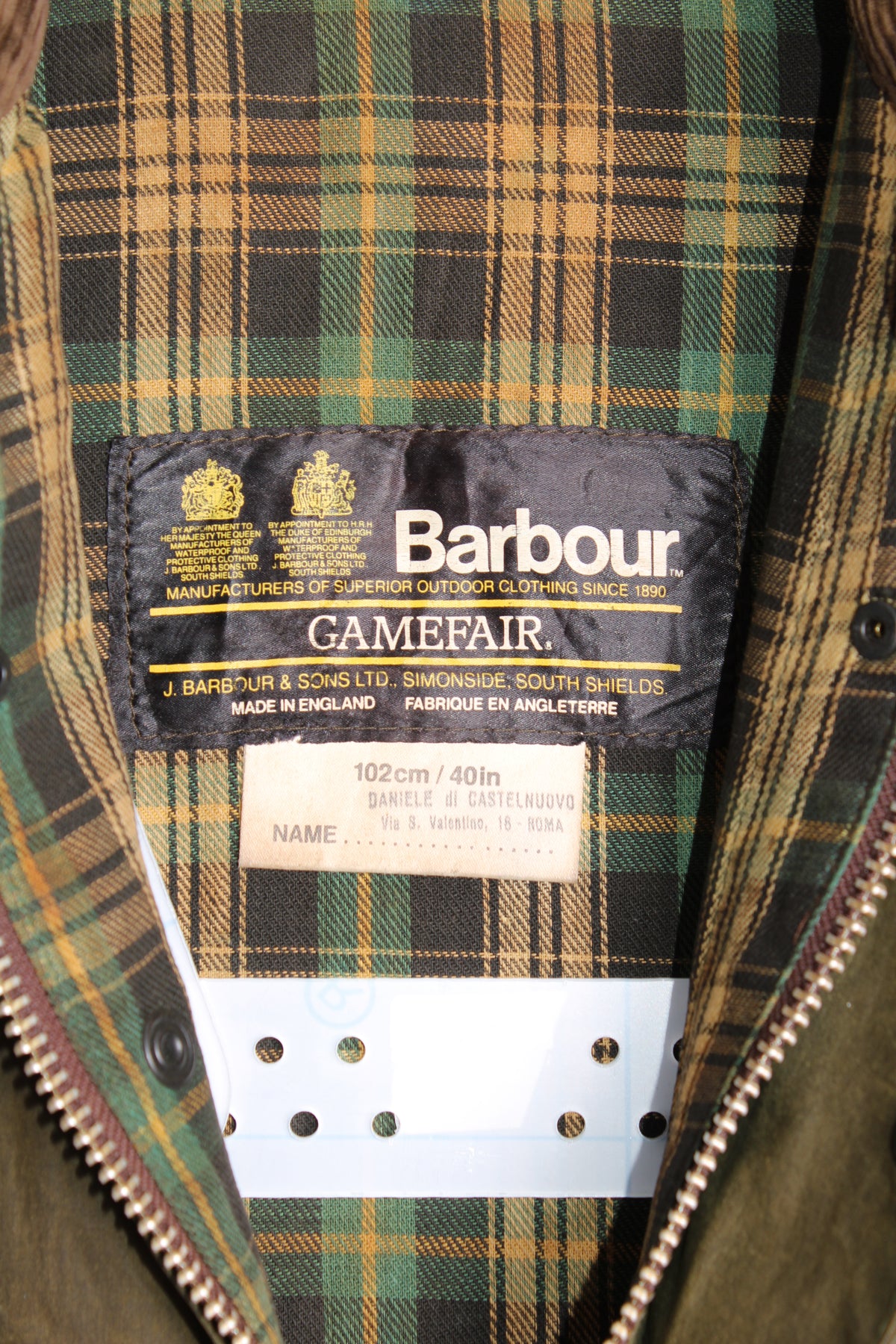 BARBOUR GAMEFAIR WAX JACKET GREEN VINTAGE 2 CROWN - M/L