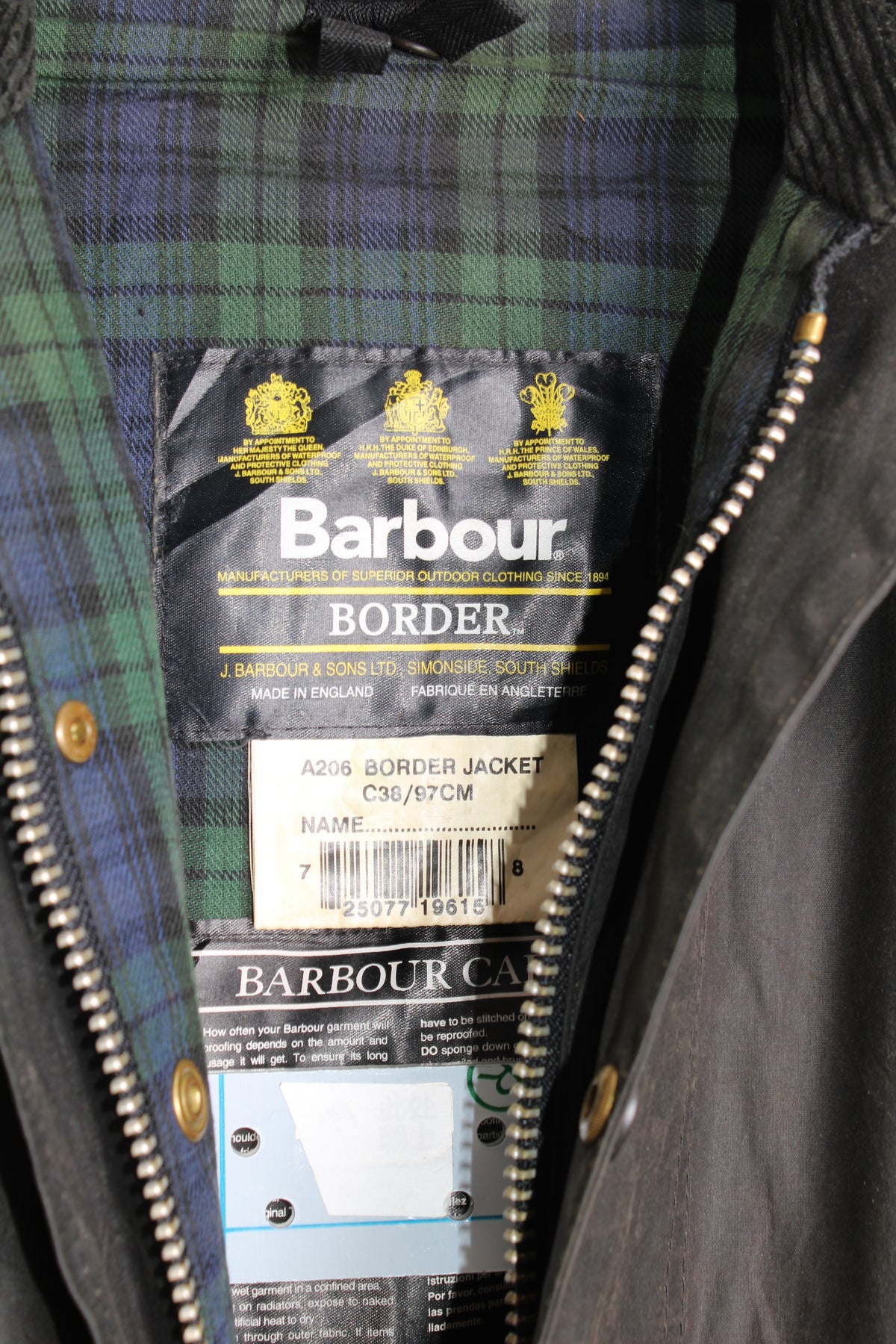 BARBOUR BORDER WAX JACKET BLACK - S/M