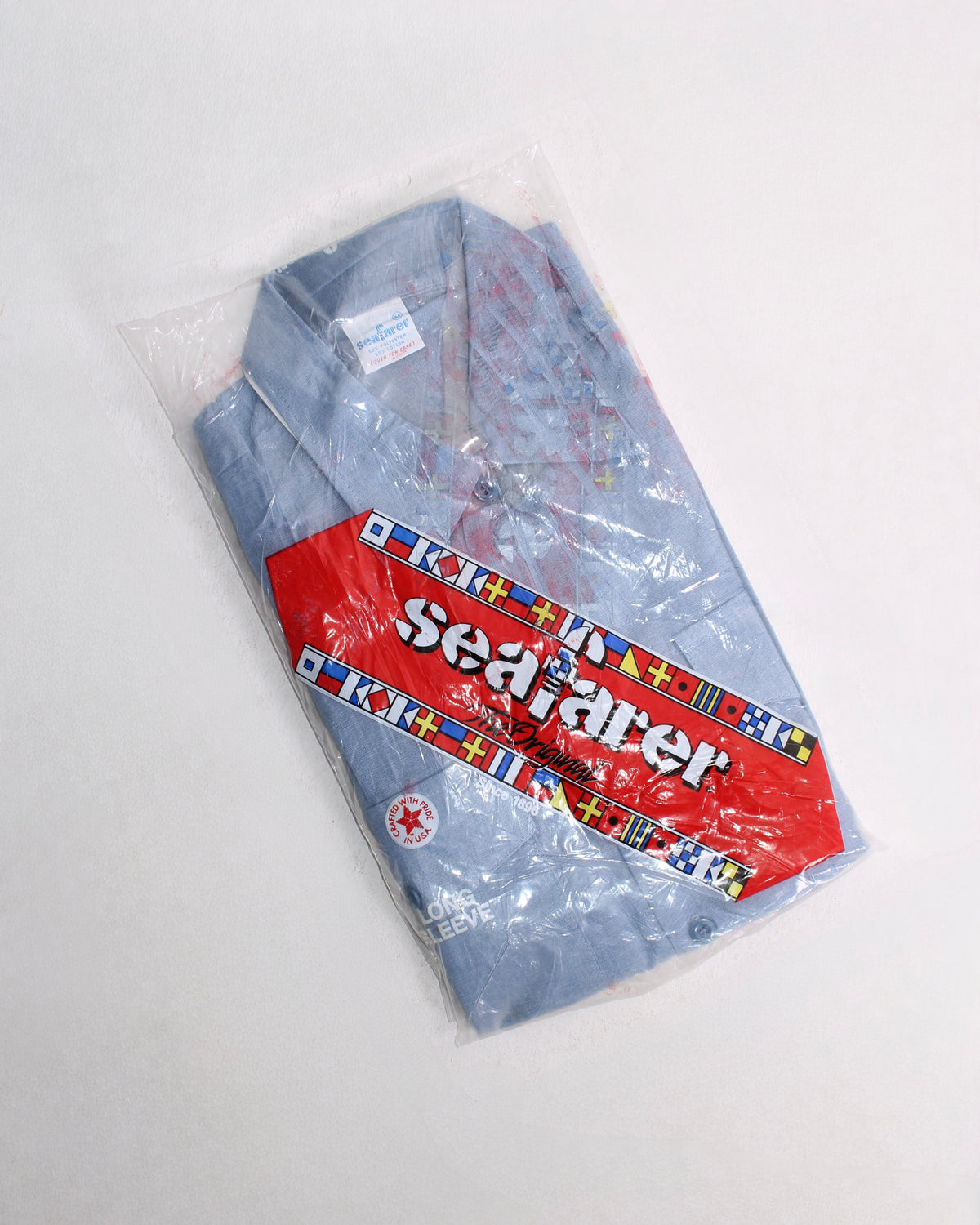US ARMY VINTAGE SEAFARER CHAMBRAY WORK SHIRT LIGHT BLUE MADE IN USA - M