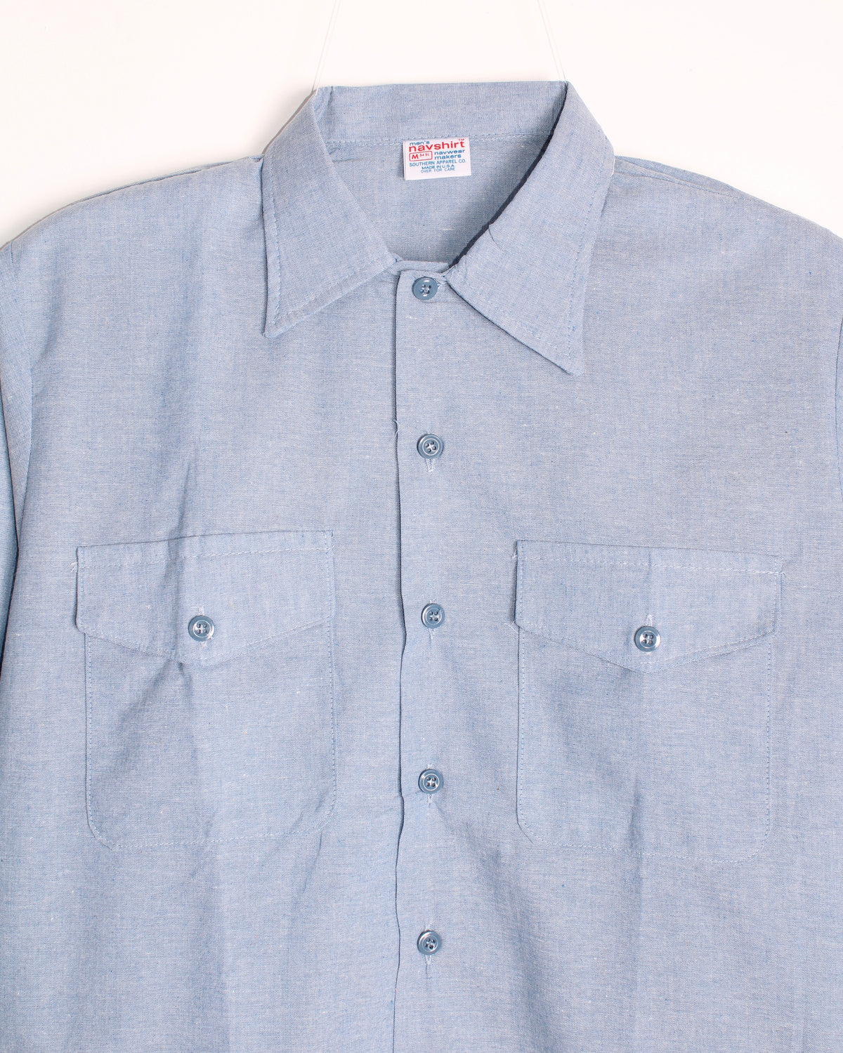 US ARMY VINTAGE NAVSHIRT CHAMBRAY WORK SHIRT LIGHT BLUE MADE IN USA - M