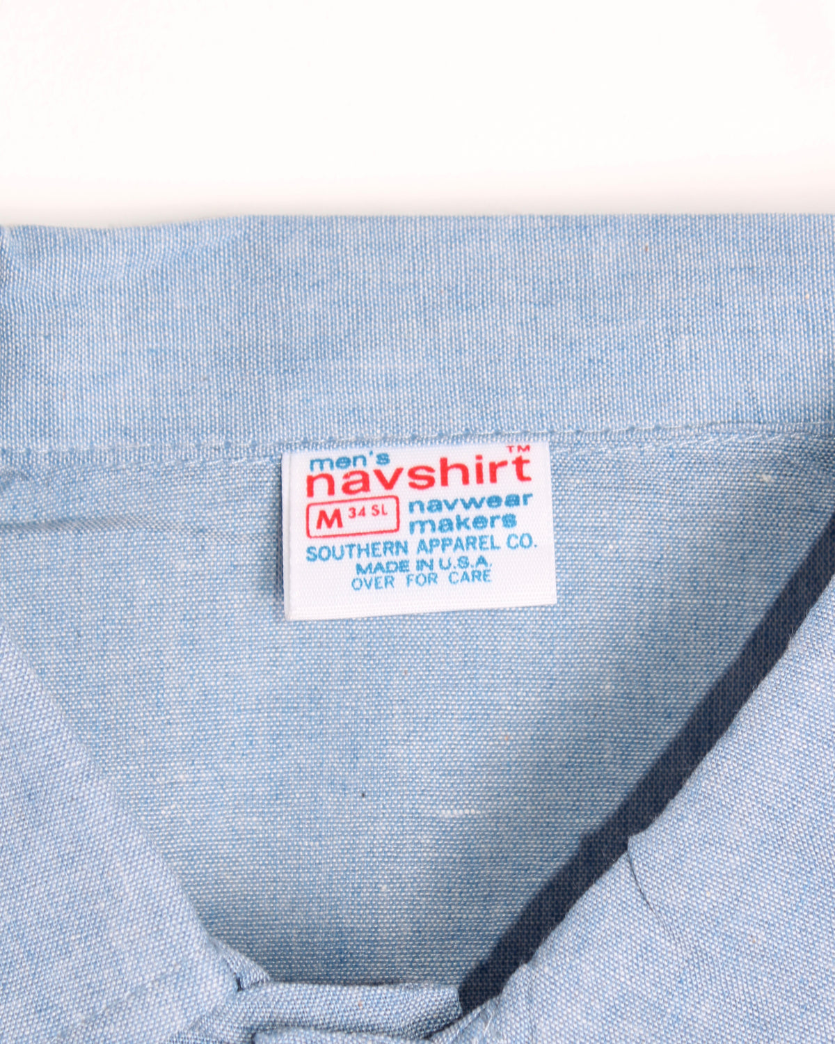 US ARMY VINTAGE NAVSHIRT CHAMBRAY WORK SHIRT LIGHT BLUE MADE IN USA - M