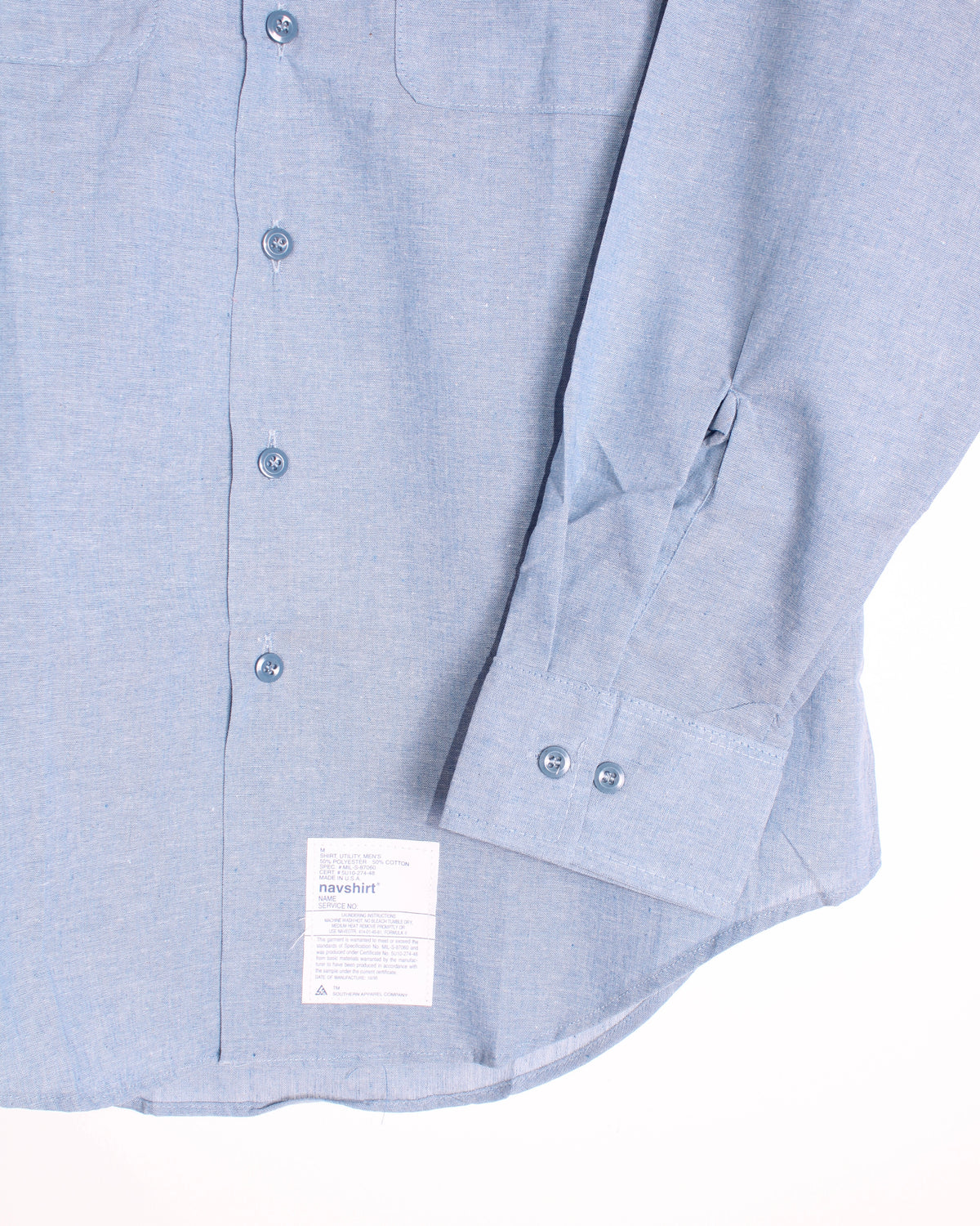 US ARMY VINTAGE NAVSHIRT CHAMBRAY WORK SHIRT LIGHT BLUE MADE IN USA - M