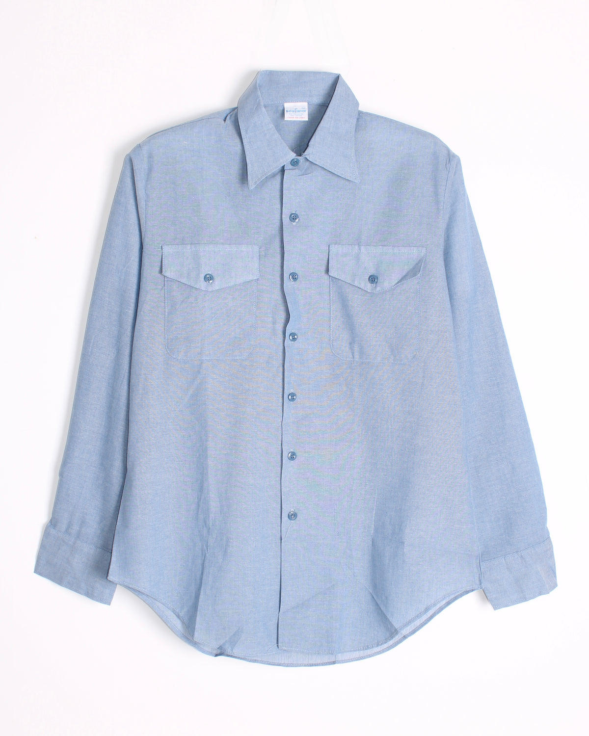 US ARMY VINTAGE SEAFARER CHAMBRAY WORK SHIRT LIGHT BLUE MADE IN USA - M