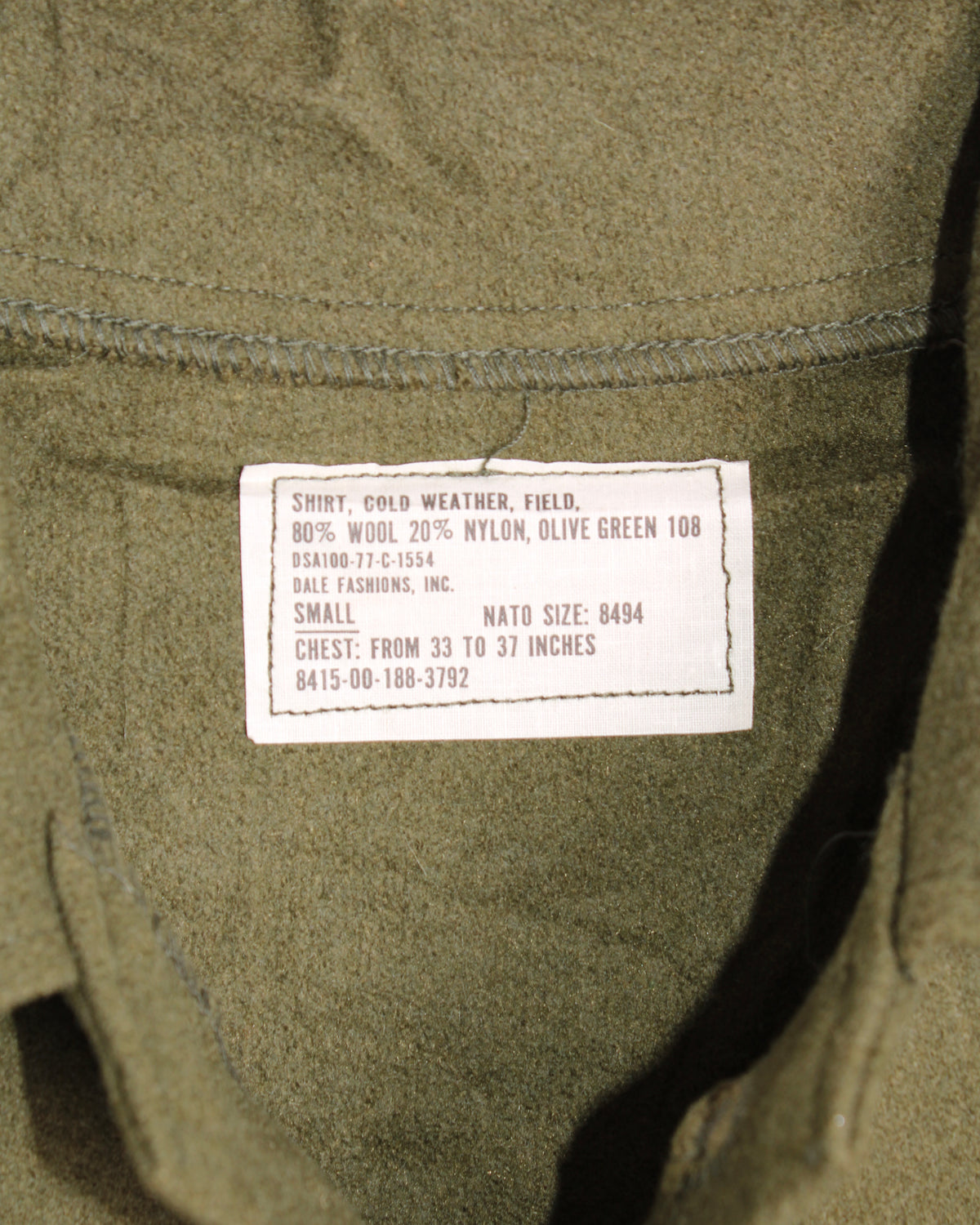 US ARMY VINTAGE OG 108 WOOL SHIRT OLIVE GREEN - SMALL