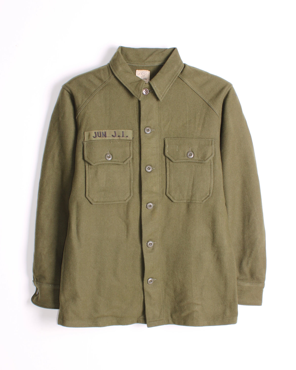 US ARMY VINTAGE OG 108 WOOL SHIRT OLIVE GREEN JUN - SMALL