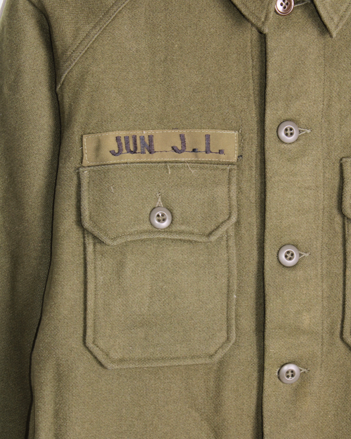 US ARMY VINTAGE OG 108 WOOL SHIRT OLIVE GREEN JUN - SMALL