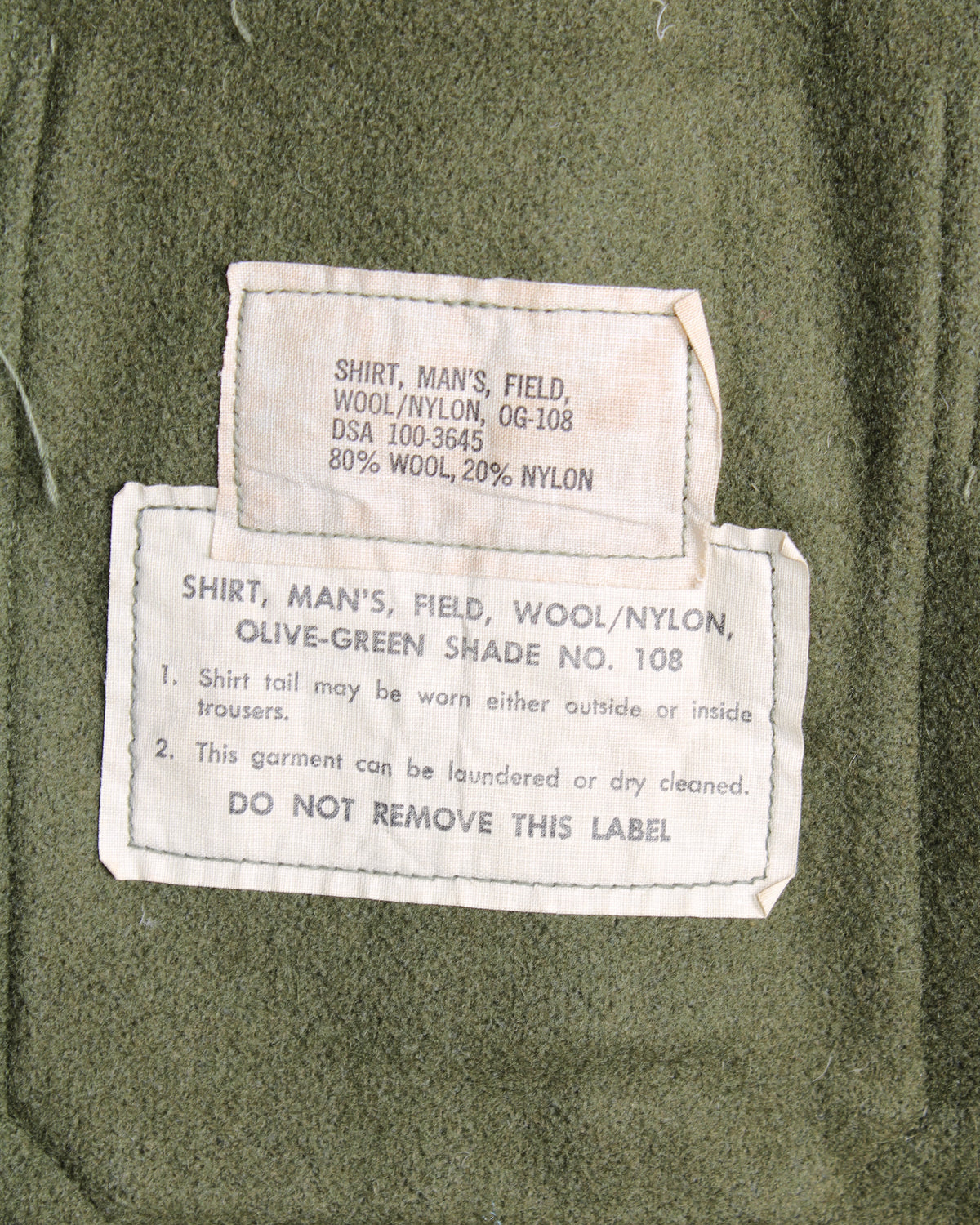 US ARMY VINTAGE OG 108 WOOL SHIRT OLIVE GREEN JUN - SMALL