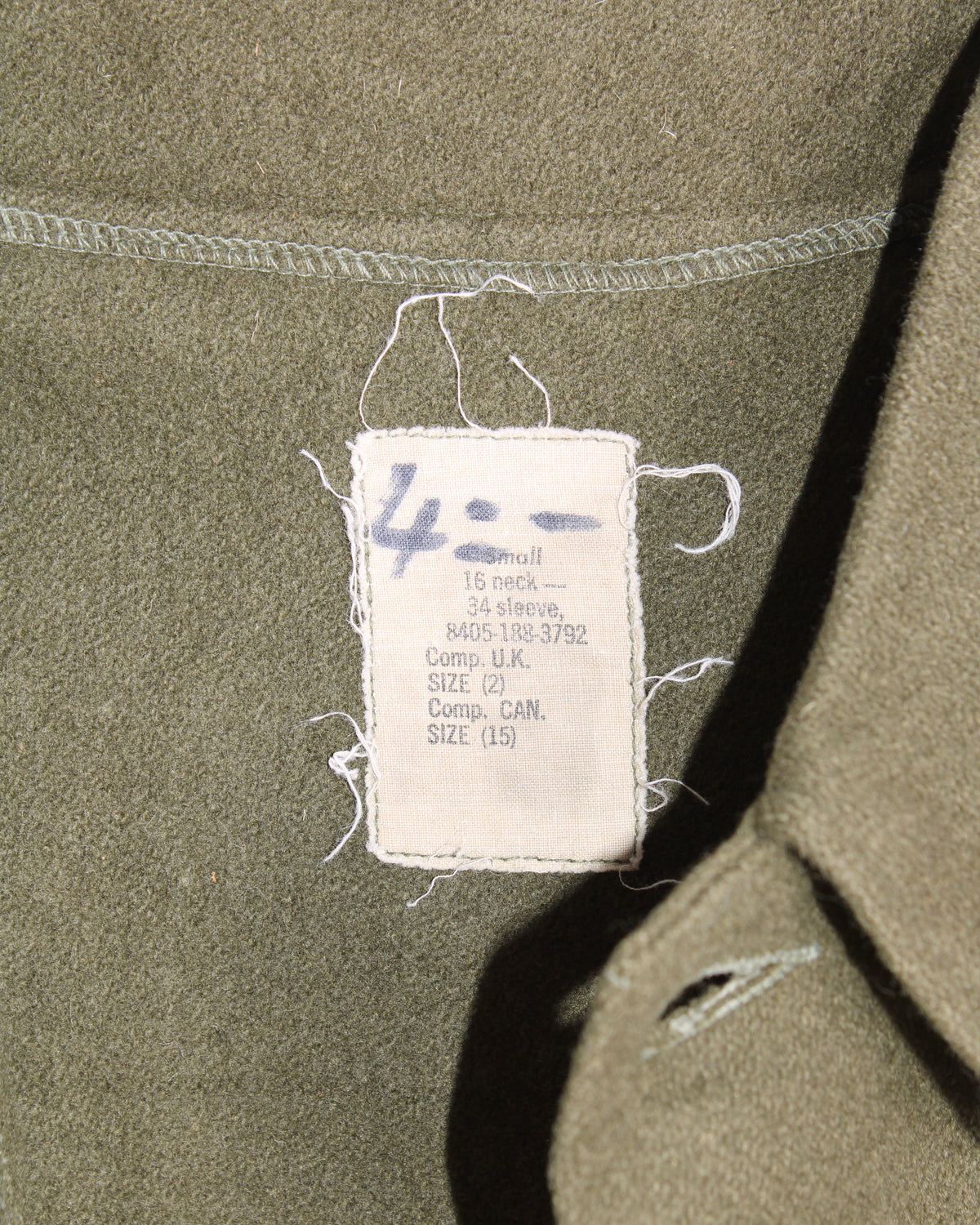 US ARMY VINTAGE OG 108 WOOL SHIRT OLIVE GREEN - SMALL