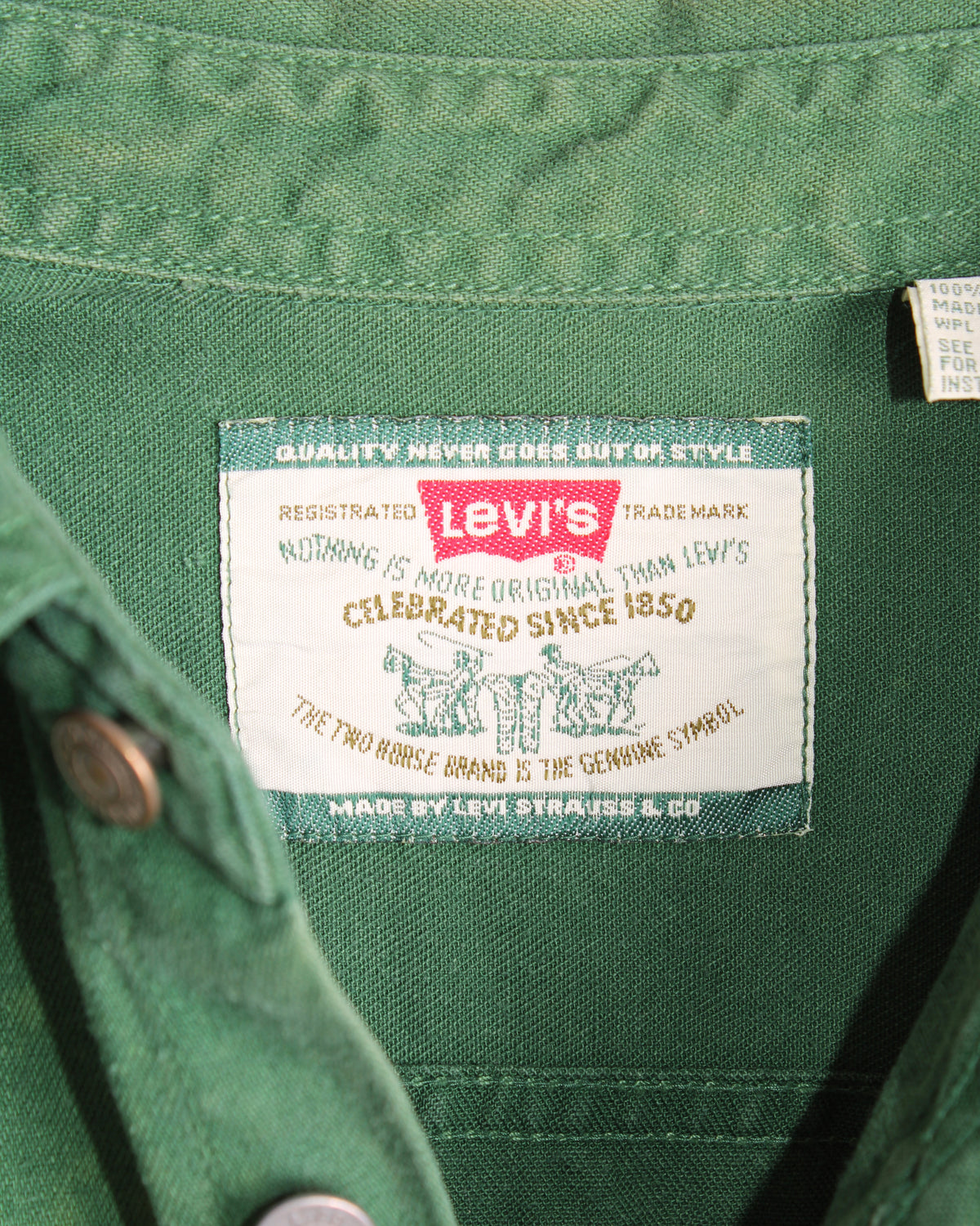 LEVIS VINTAGE WESTERN DENIM SHIRT GREEN 1990S VTG -S