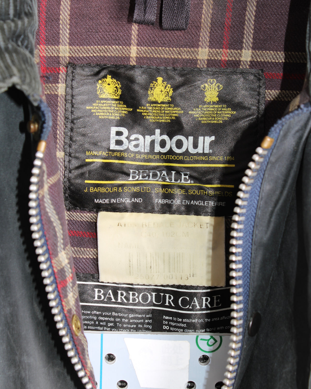 BARBOUR BEDALE VINTAGE WAX JACKET NAVY BLUE - S/M