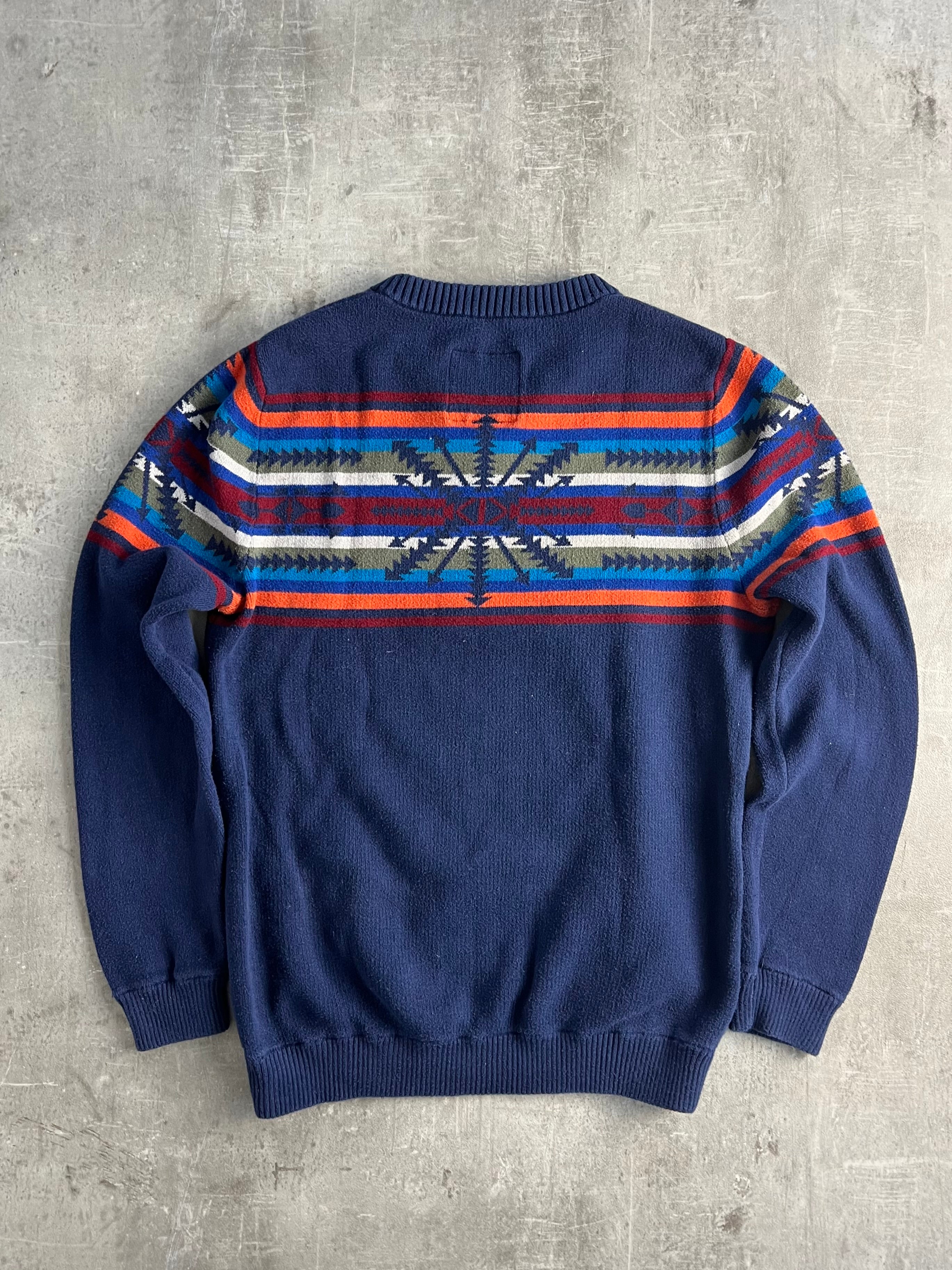 VINTAGE AZTEC PATTERN KNIT BLUE - M