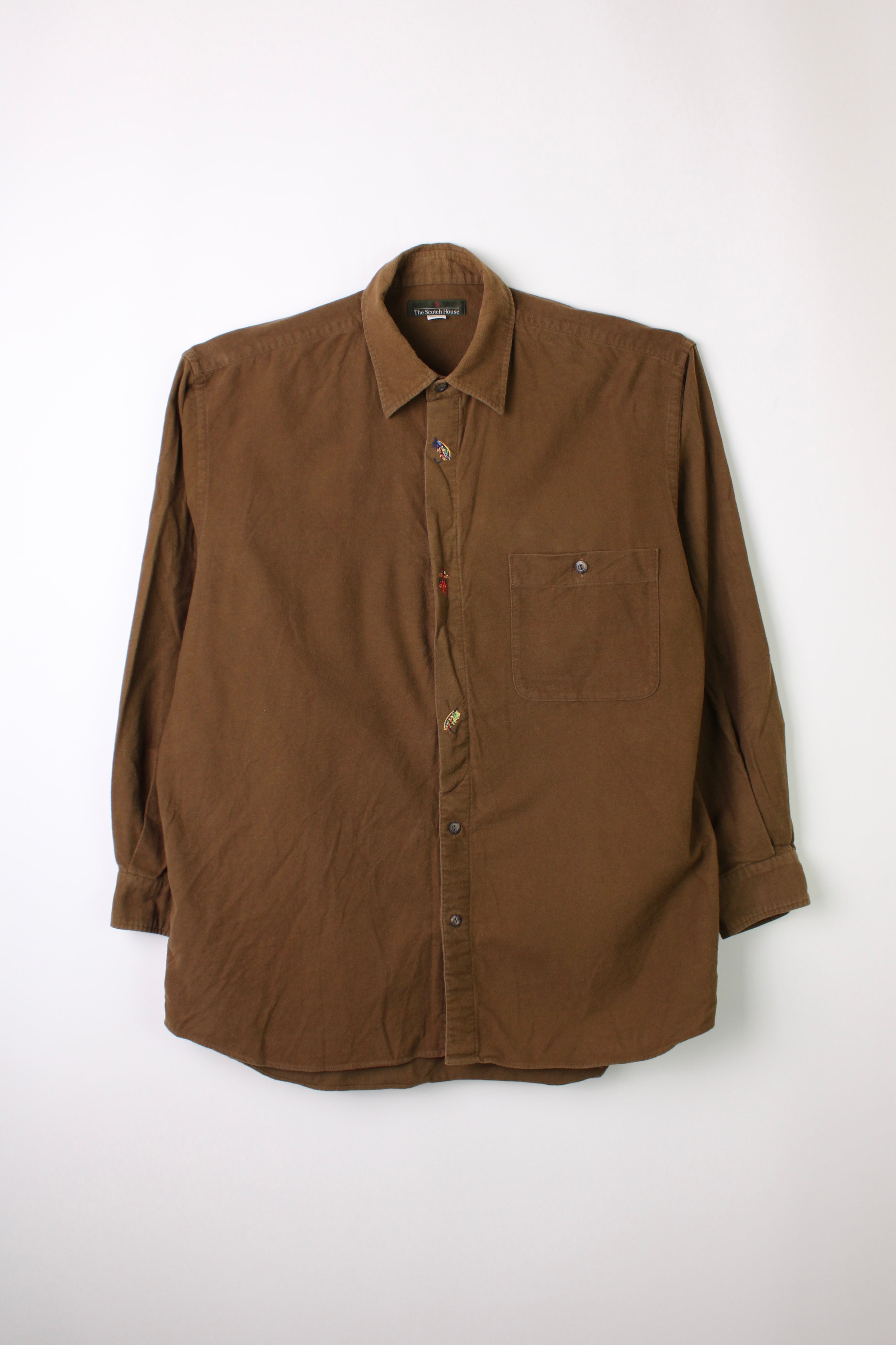 VINTAGE FLANNEL PLAID SHIRT BROWN - M