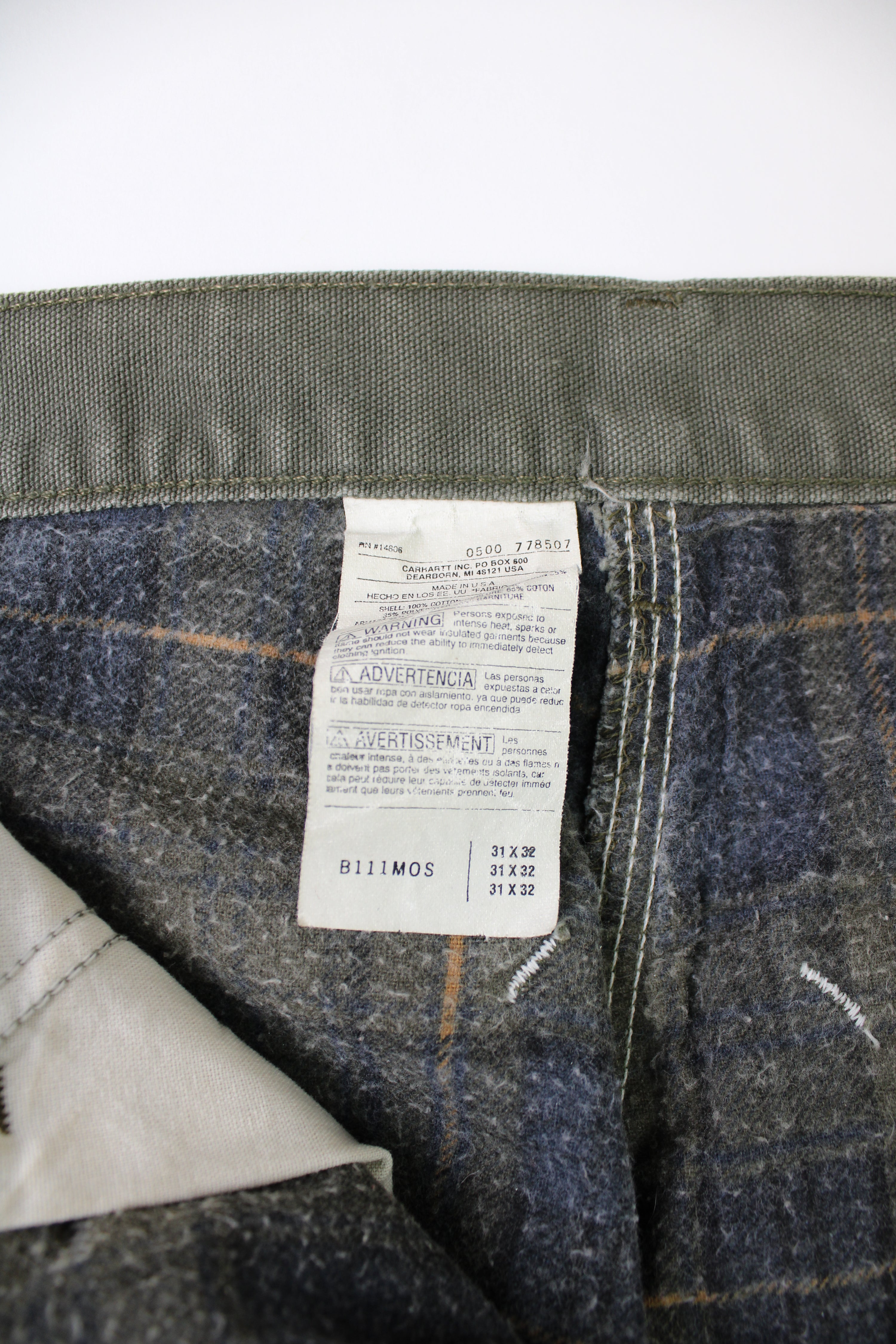 CARHARTT SINGLE KNEE FLEECE LINED PANTS GREEN MADE IN USA - 31X32