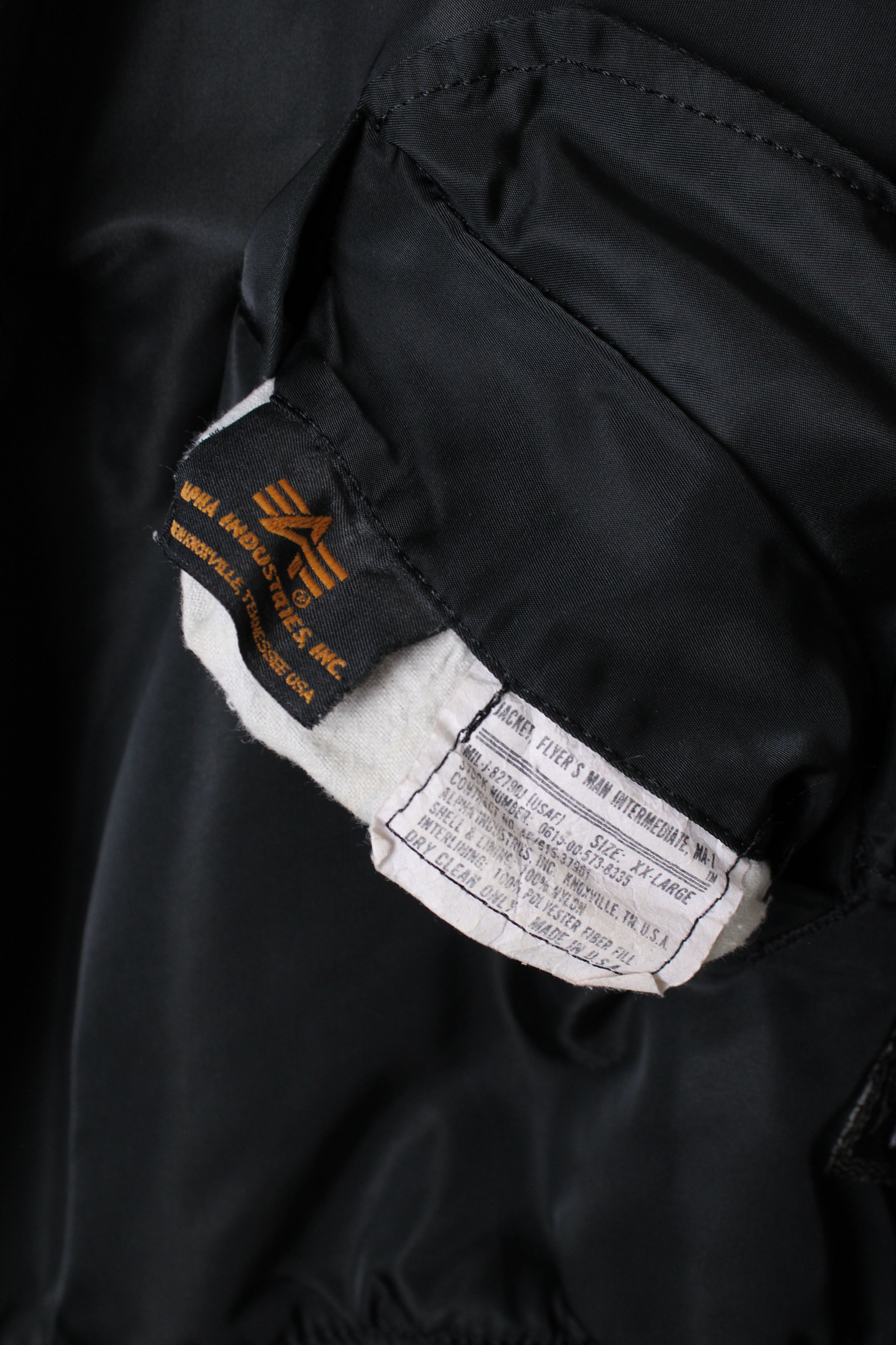 ALPHA INDUSTRIES MA-1 BOMBER JACKET BLACK MADE IN USA - XXL