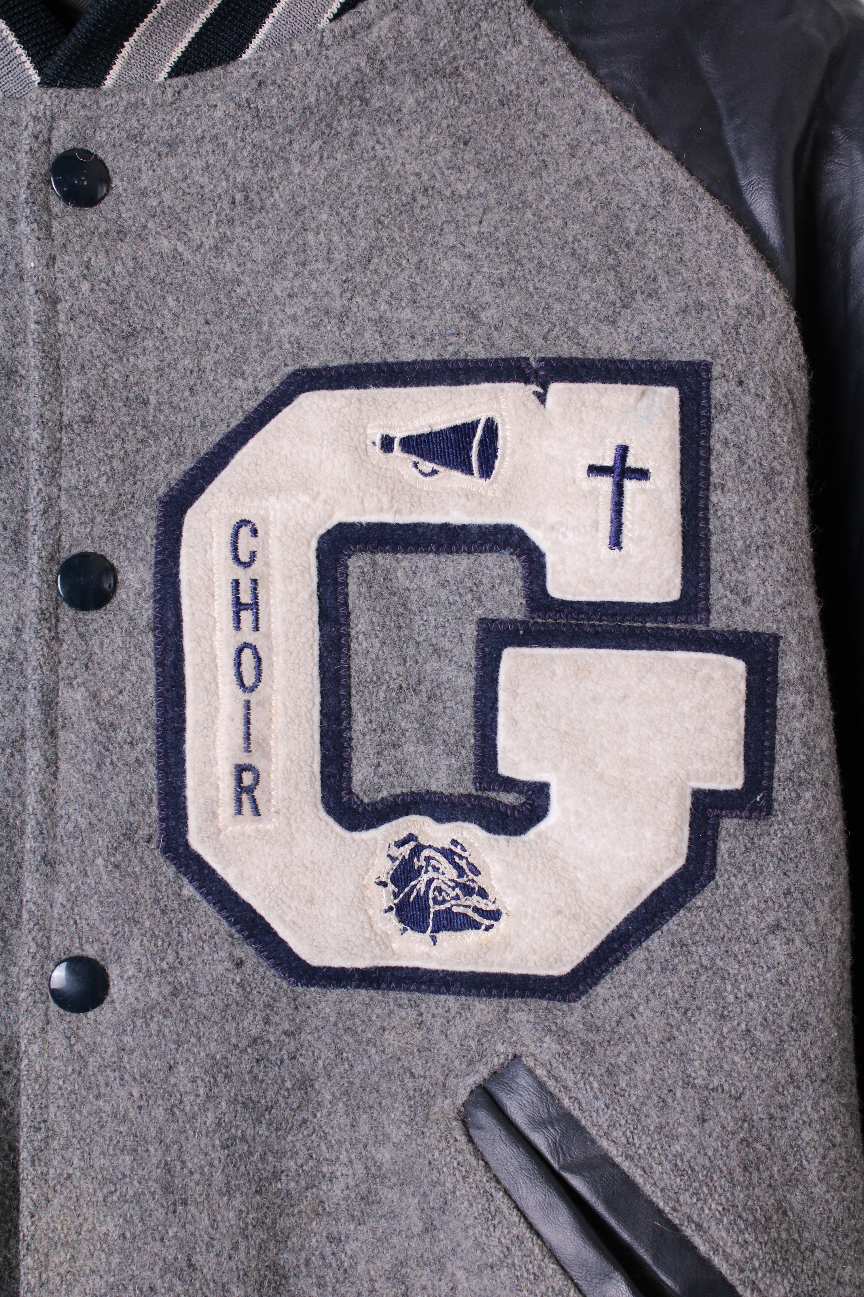 HOLLOWAY VINTAGE VARSITY JACKET MADE IN USA GRAY BLUE - M