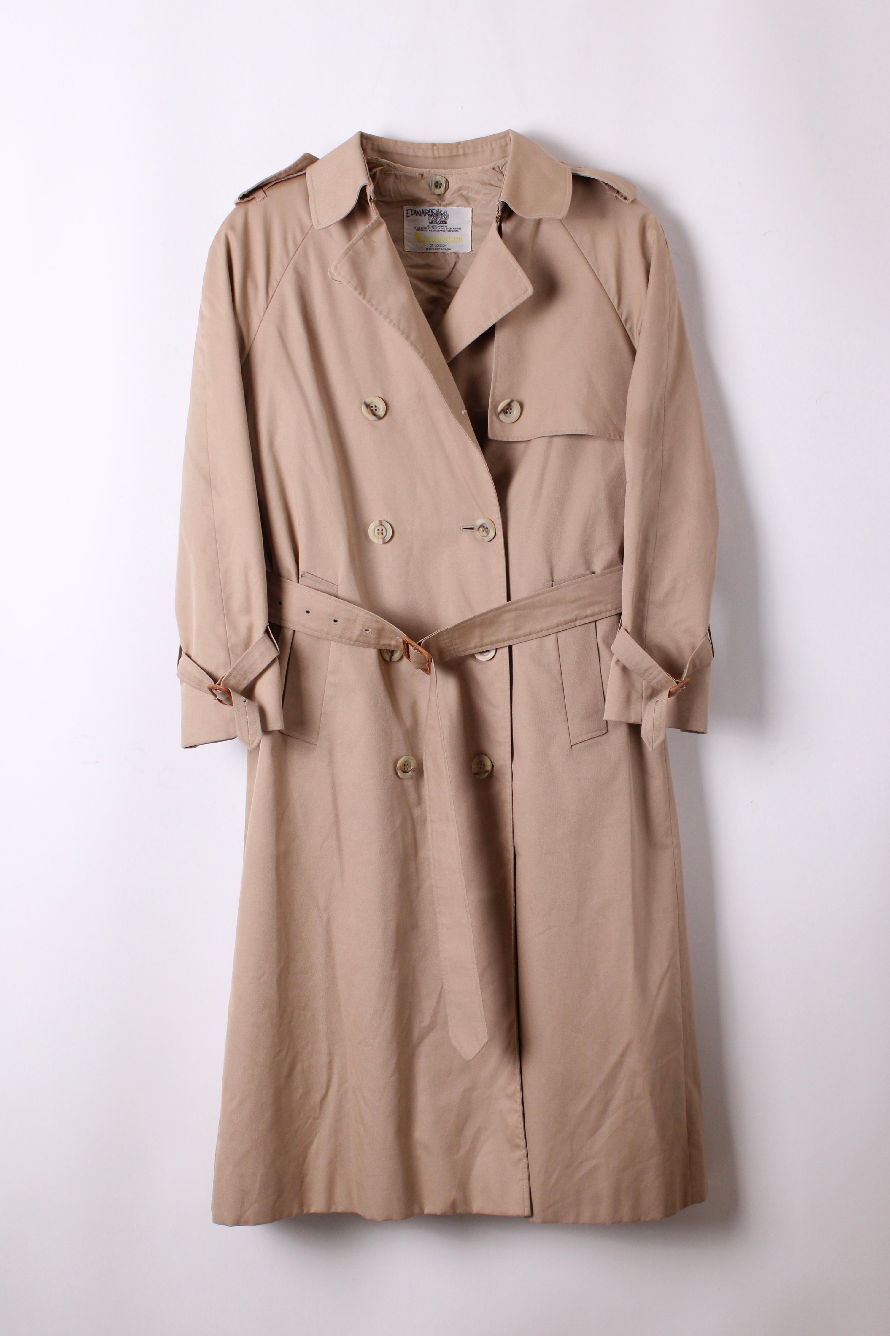 AQUASCUTUM DOUBLE BREAST TRENCH COAT BEIGE WOOL LINING - XS/S
