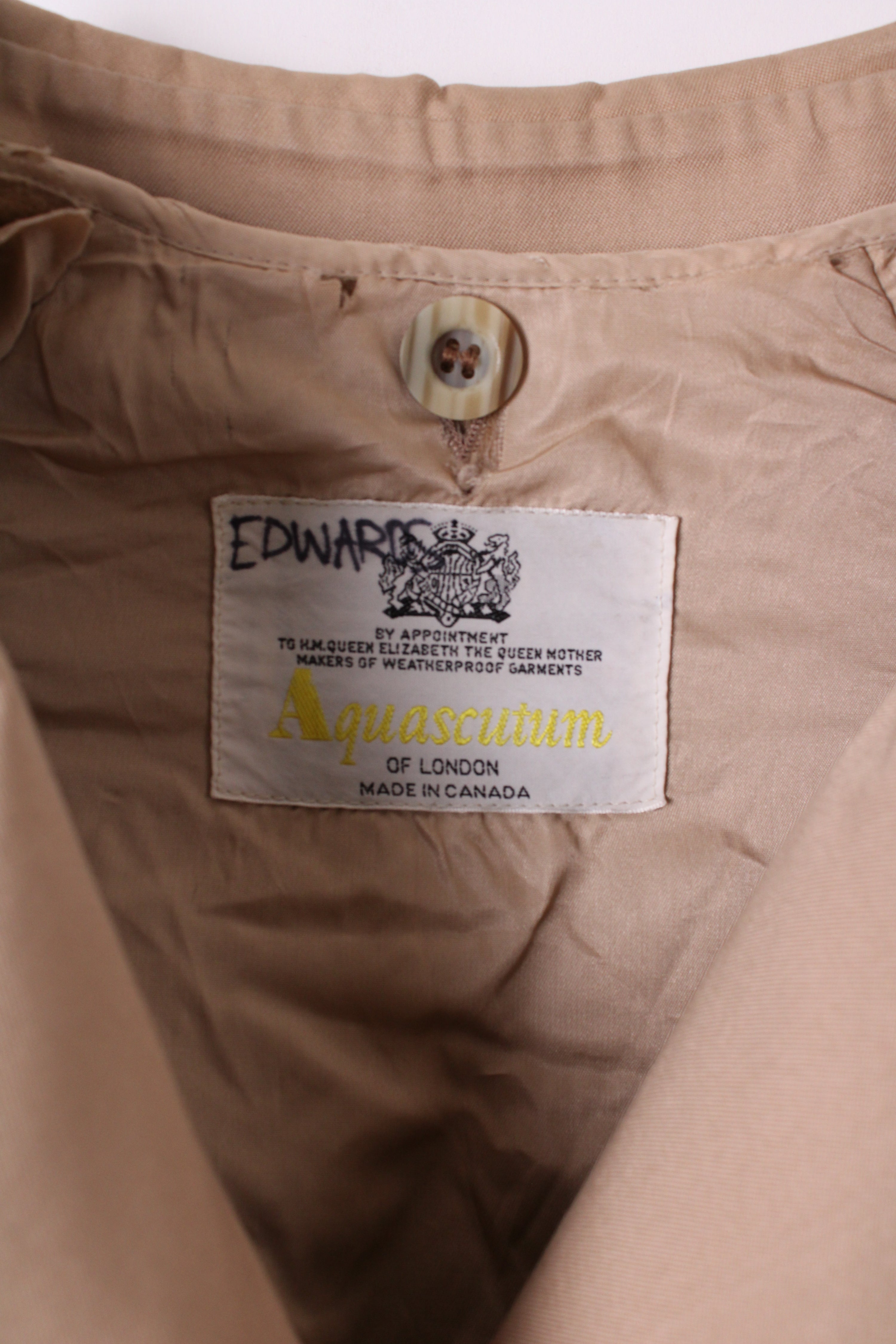 AQUASCUTUM DOUBLE BREAST TRENCH COAT BEIGE WOOL LINING - XS/S