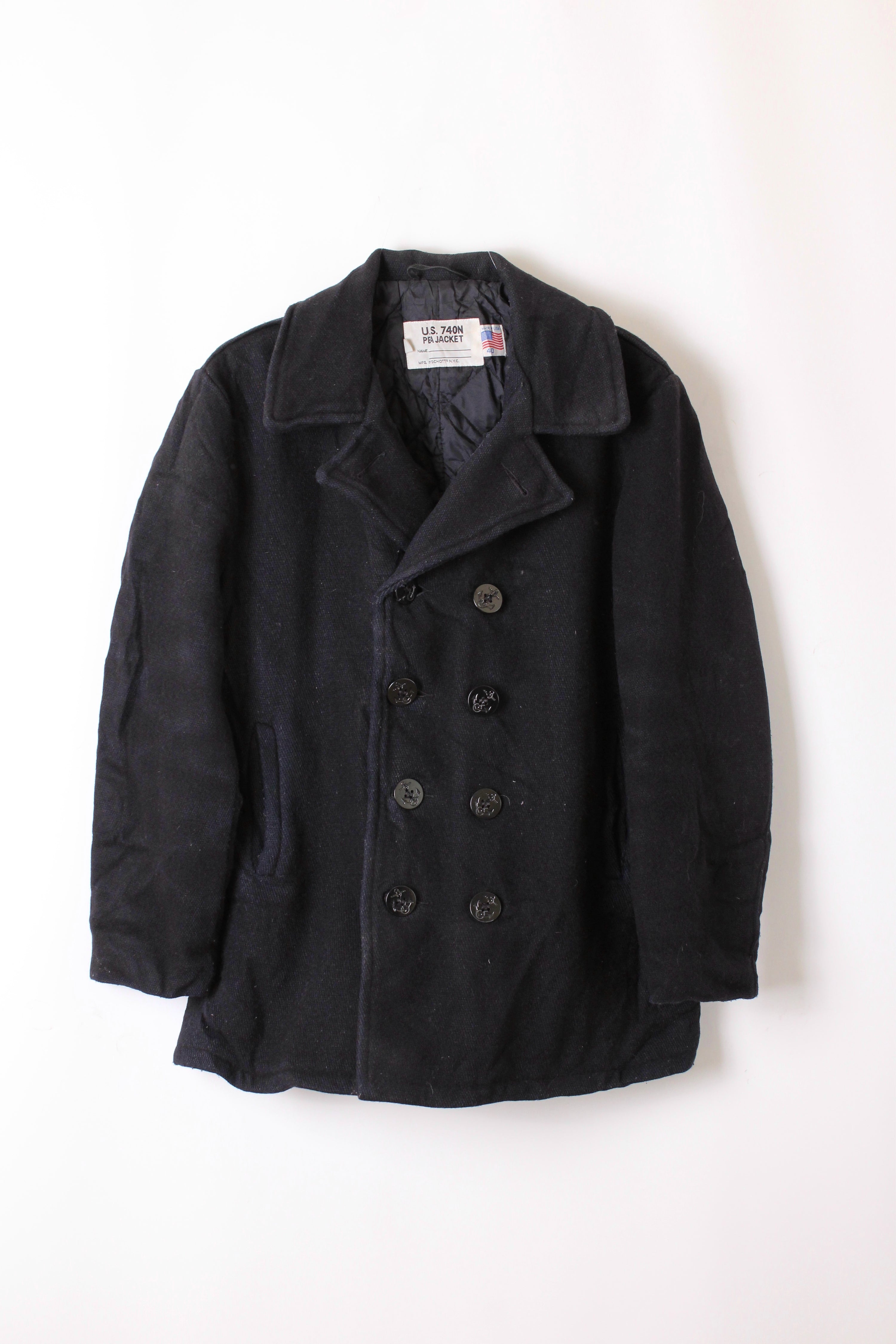 US NAVY VINTAGE SCHOTT PEA COAT NAVY BLUE - L/XL