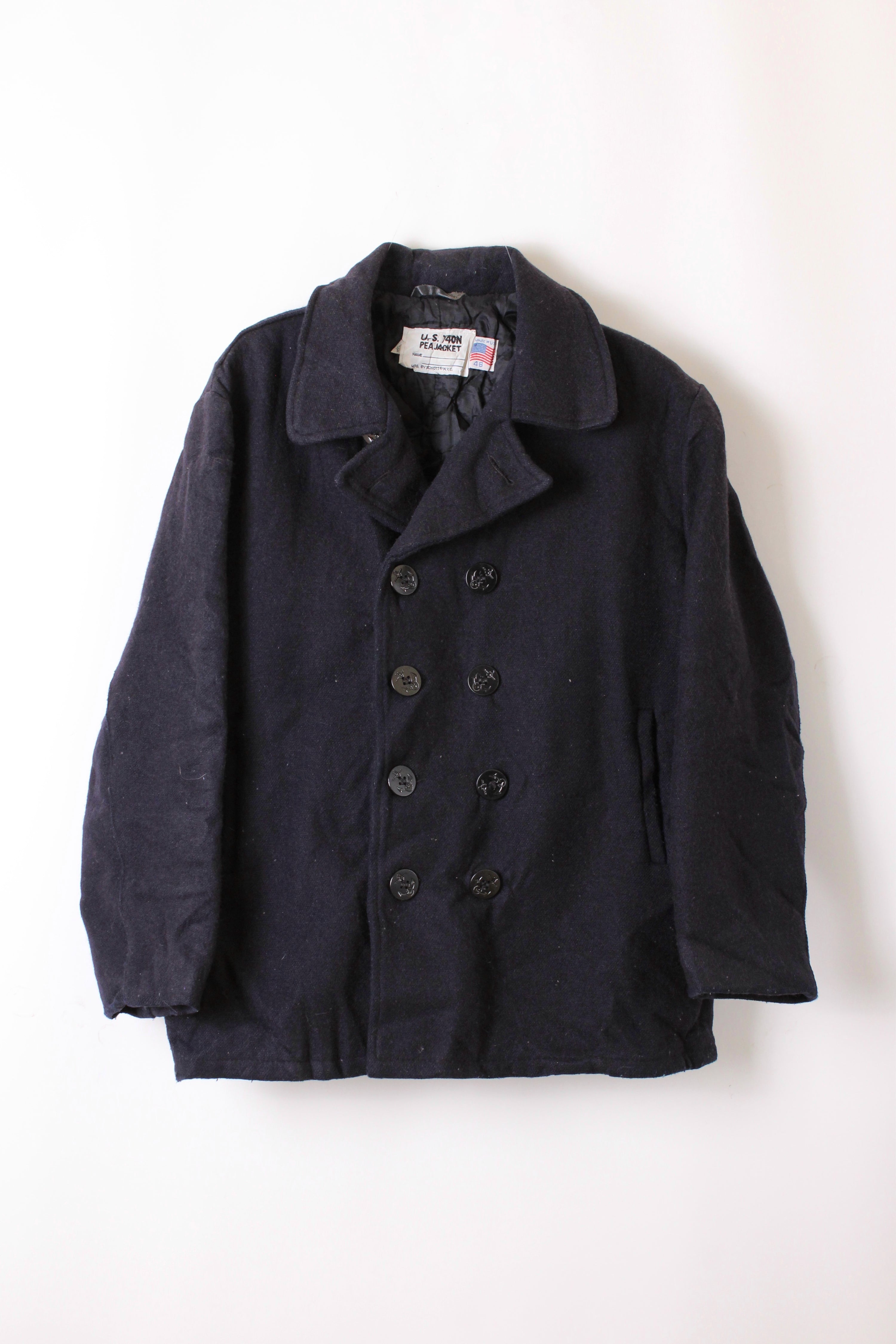 US NAVY VINTAGE SCHOTT PEA COAT NAVY BLUE - XL/XXL