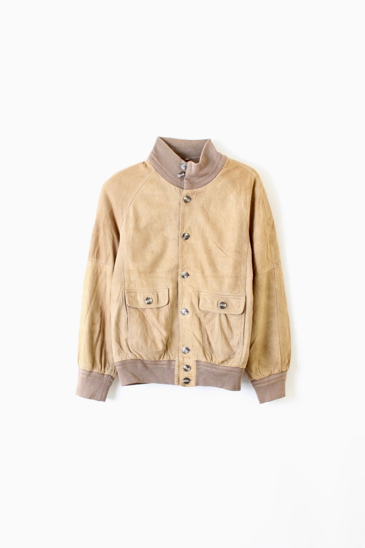 VINTAGE SUEDE HARRINGTON BOMBER LEATHER JACKET BEIGE - L/XL