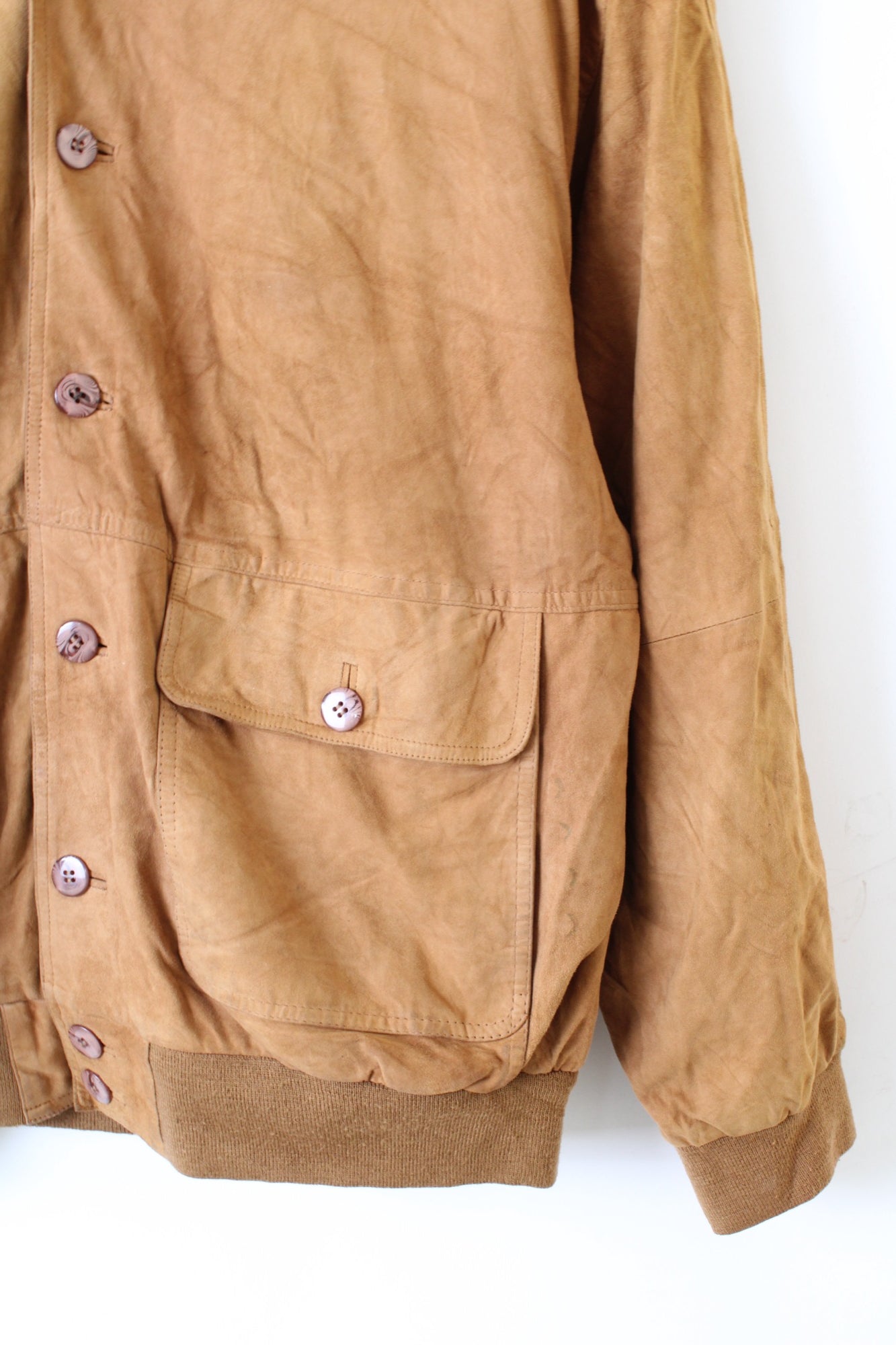 VINTAGE SUEDE BOMBER LEATHER JACKET BROWN - XL