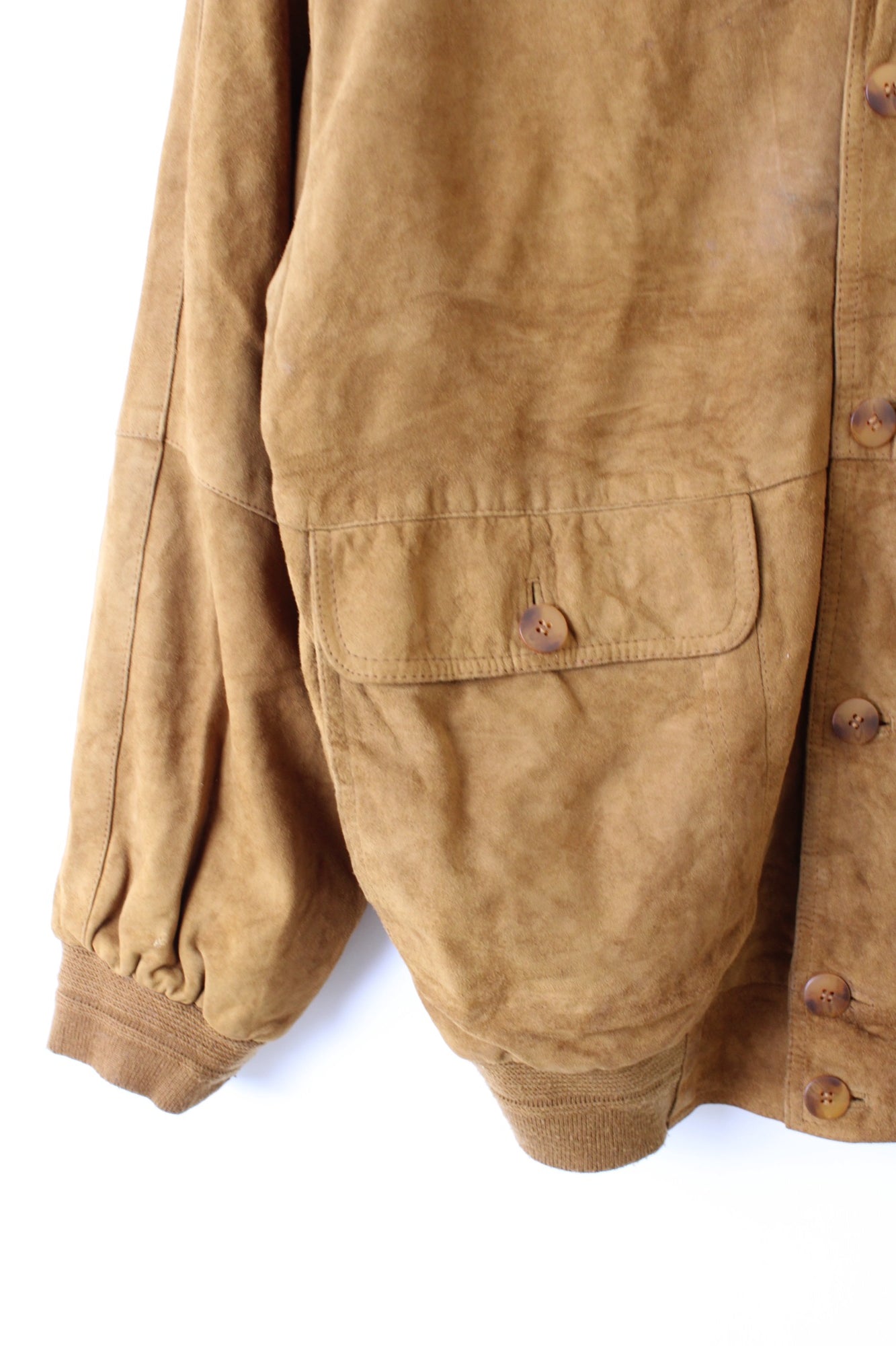 VINTAGE SUEDE BOMBER LEATHER JACKET LIGHT BROWN - L/XL