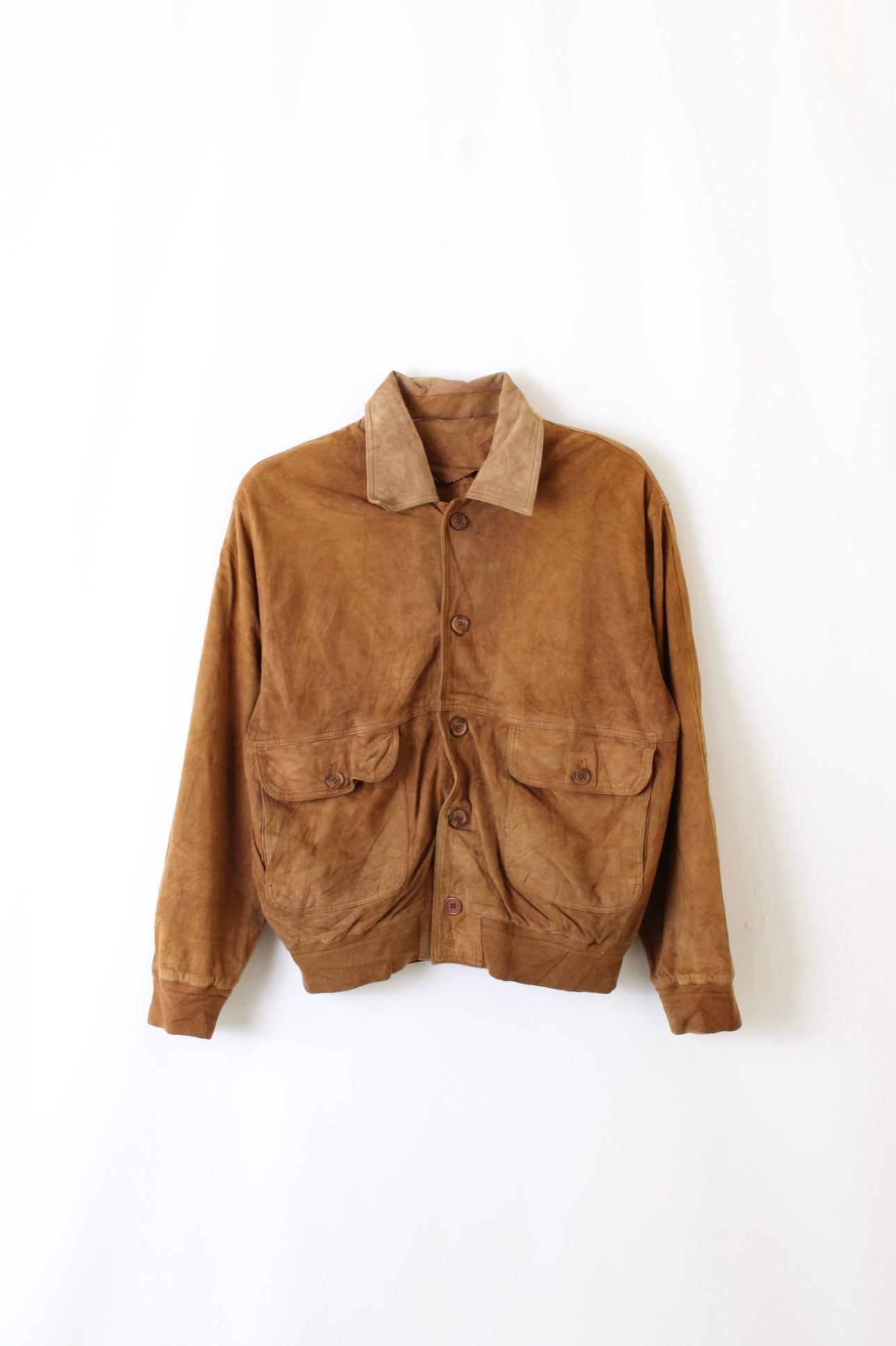 VINTAGE SUEDE BOMBER LEATHER JACKET BROWN - M/L