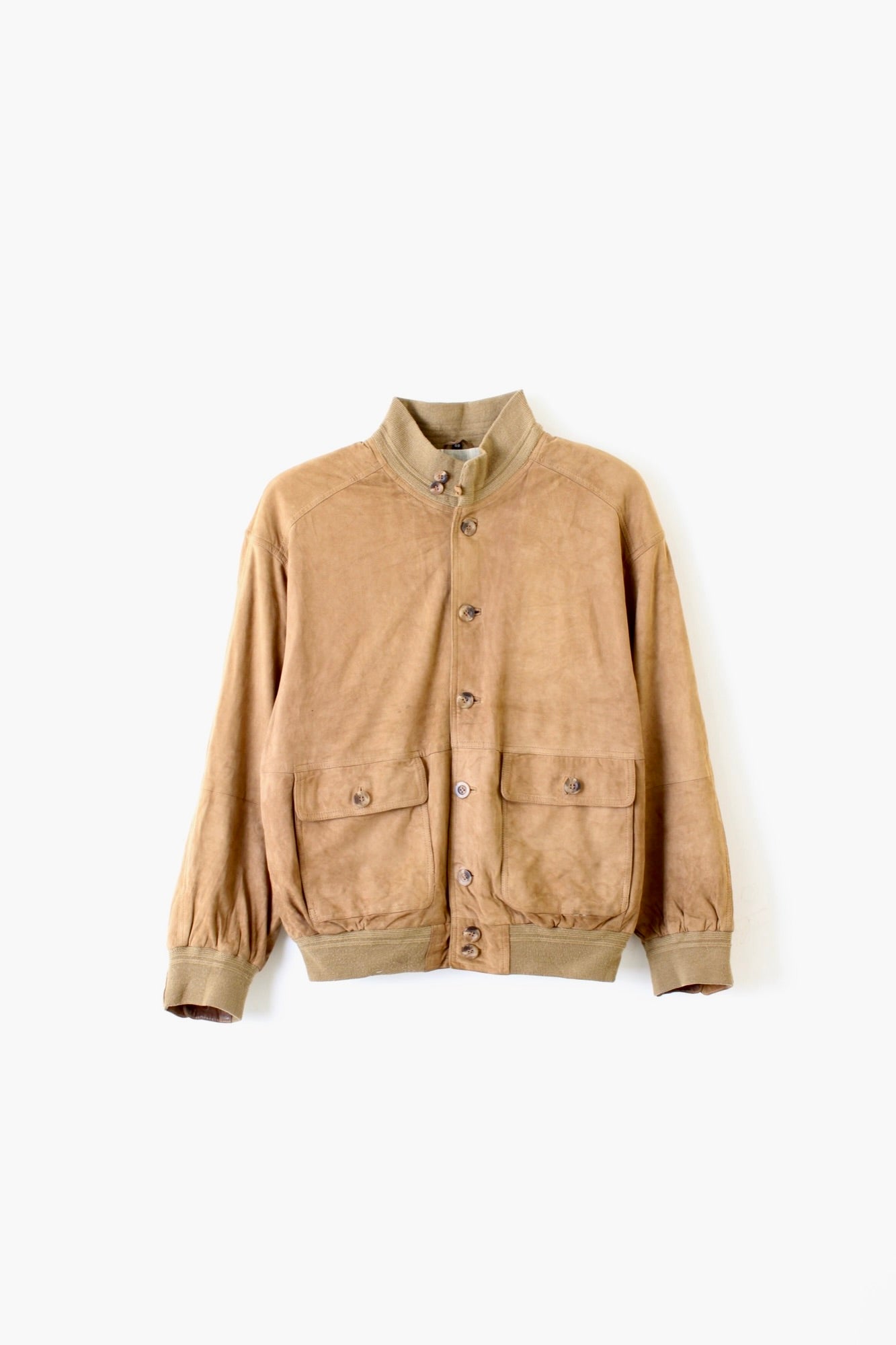VINTAGE SUEDE BOMBER LEATHER HARRINGTON JACKET LIGHT BROWN - M/L