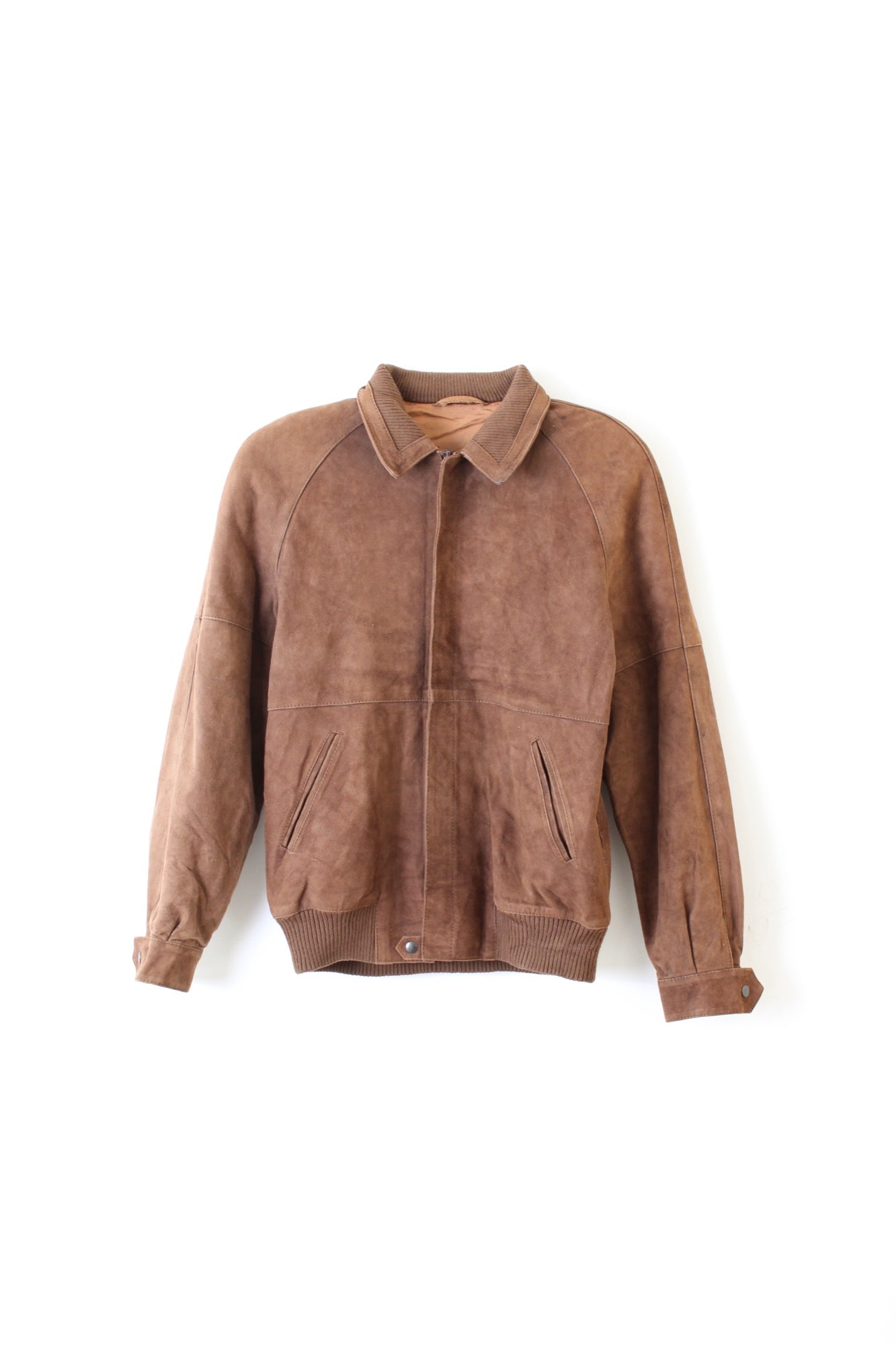 VINTAGE SUEDE BOMBER LEATHER HARRINGTON JACKET CHOCOLATE BROWN - M/L