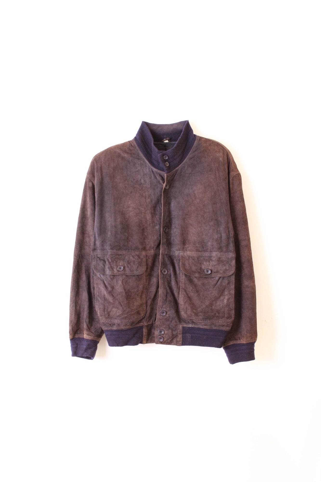 VINTAGE SUEDE BOMBER LEATHER HARRINGTON JACKET FADED BROWN - M/L