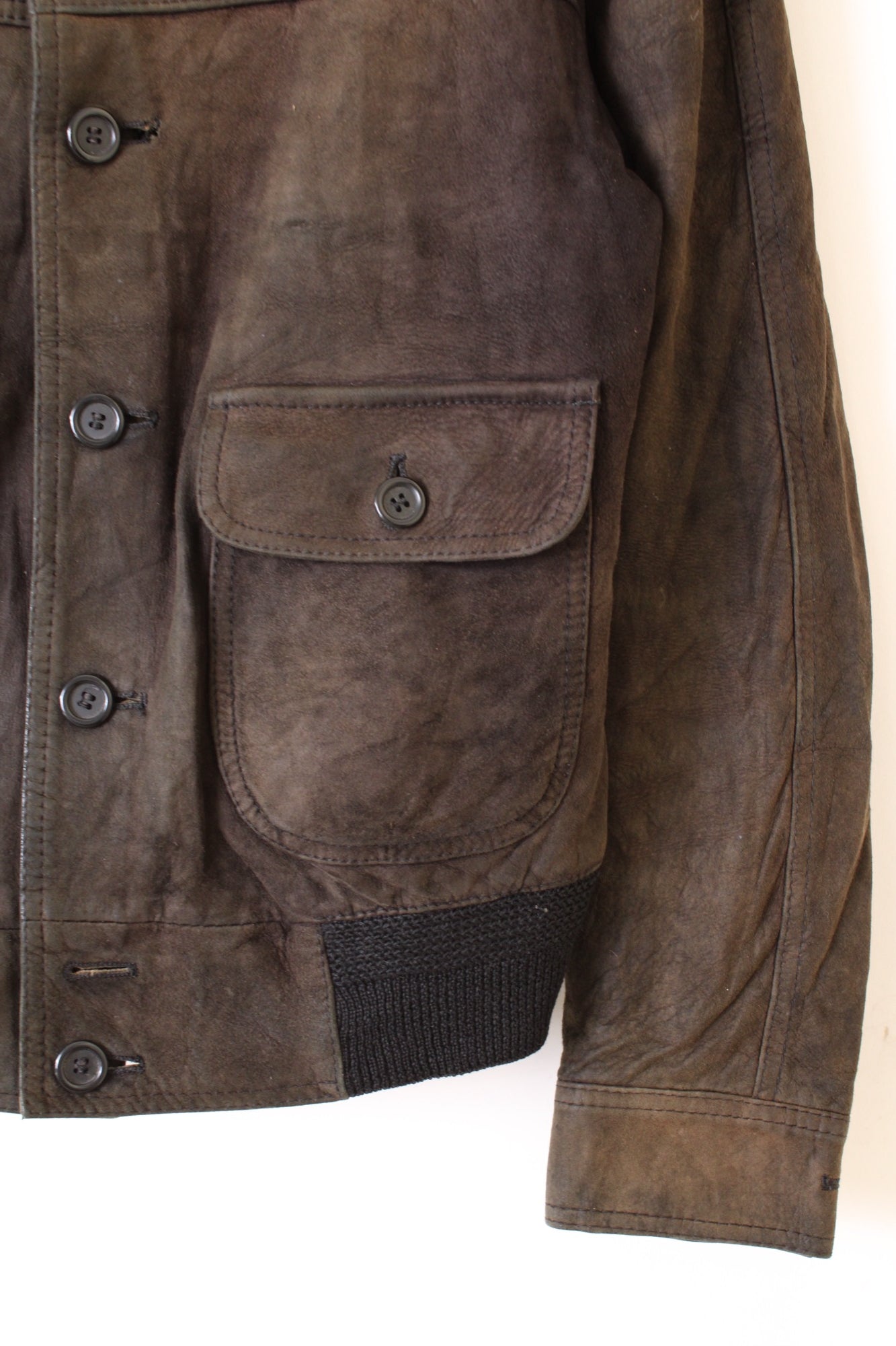 VINTAGE SUEDE BOMBER LEATHER HARRINGTON JACKET DARK BROWN - S/M