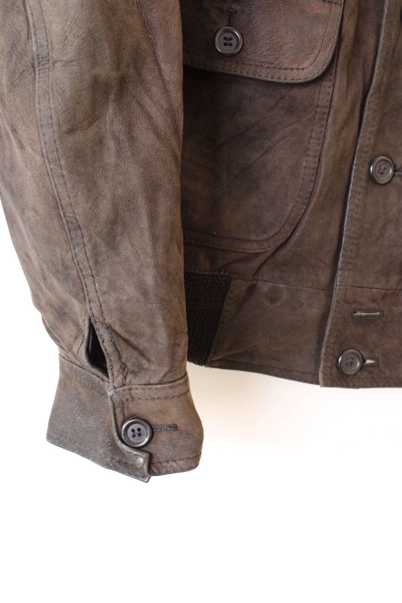VINTAGE SUEDE BOMBER LEATHER HARRINGTON JACKET DARK BROWN - S/M