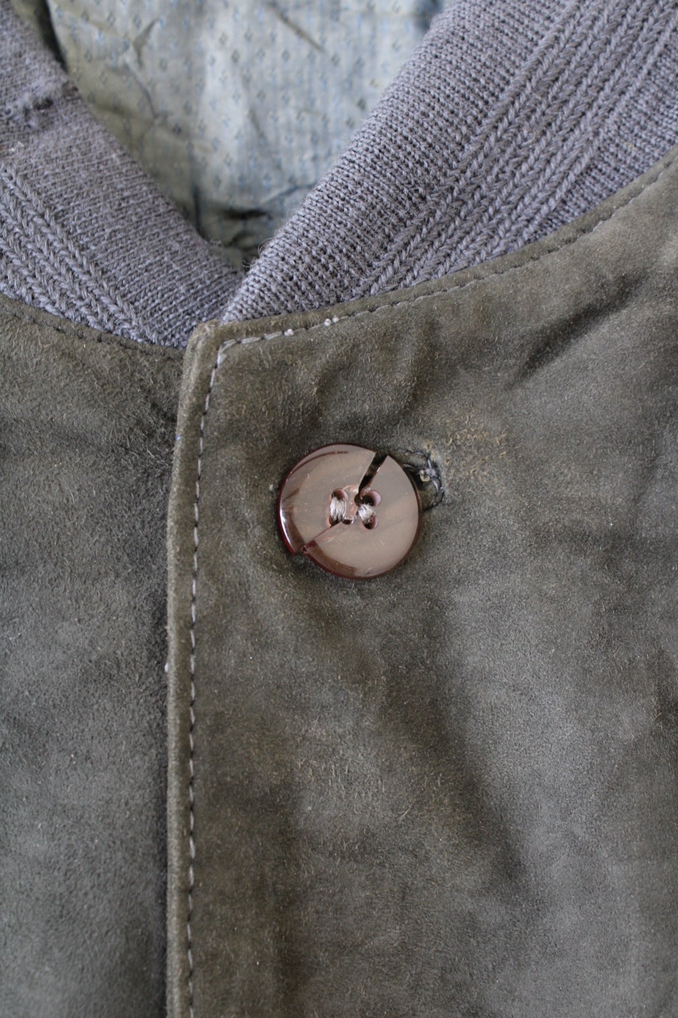 VINTAGE SUEDE BOMBER LEATHER HARRINGTON JACKET DARK GREEN - XL/XXL