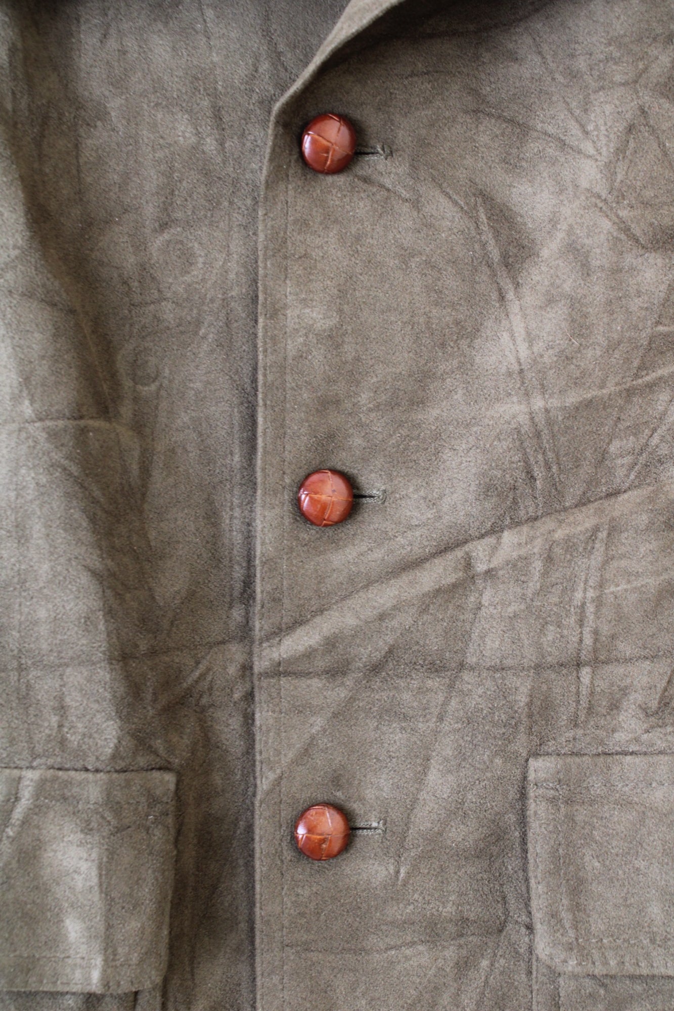 VINTAGE SUEDE BOMBER LEATHER LODEN SHORT JACKET DARK GREEN - M/L