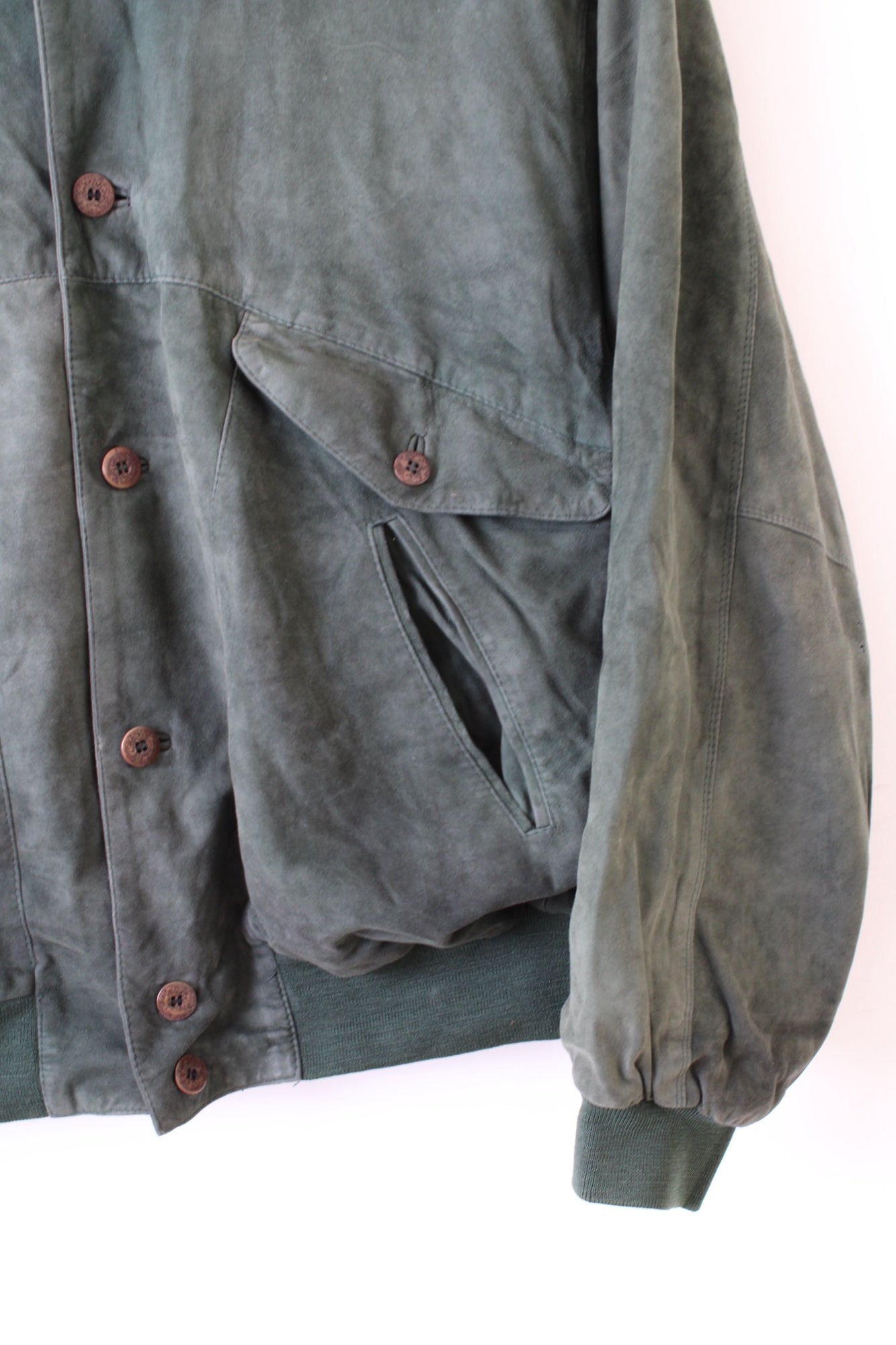VINTAGE SUEDE BOMBER LEATHER JACKET DARK GREEN - 2XL/3XL