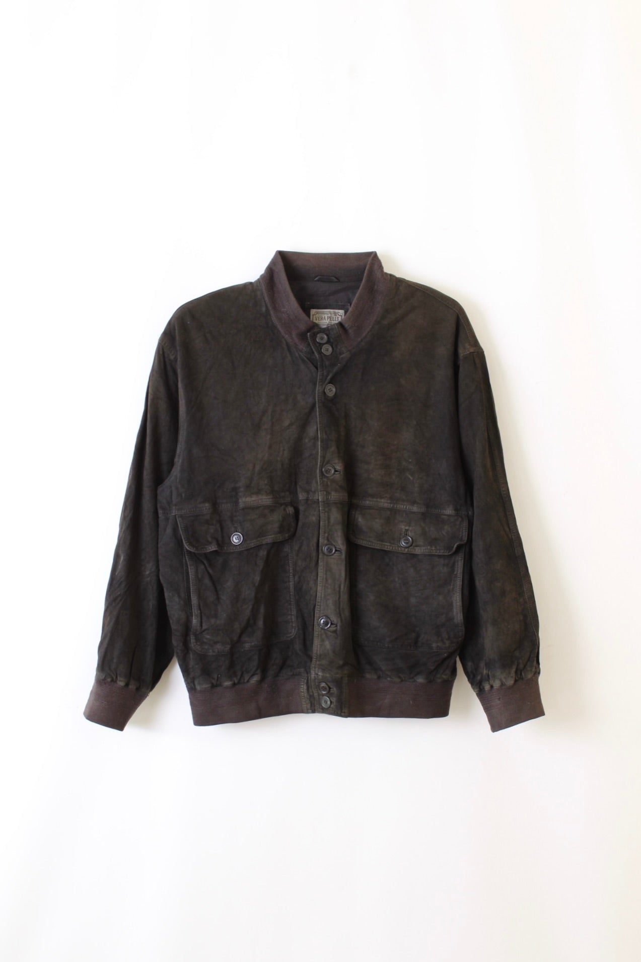 VINTAGE SUEDE BOMBER LEATHER JACKET BLACK - L/XL