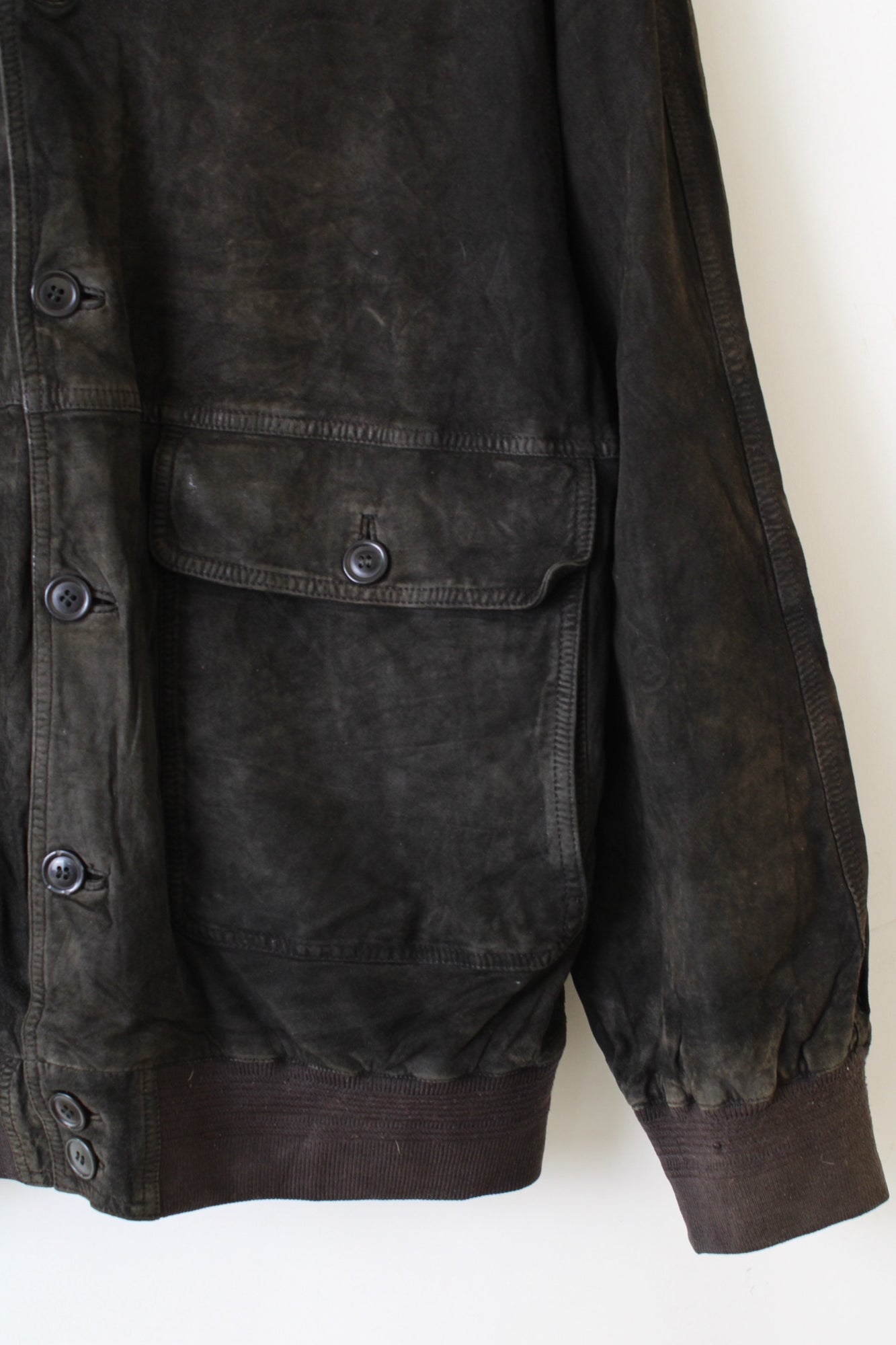 VINTAGE SUEDE BOMBER LEATHER JACKET BLACK - L/XL