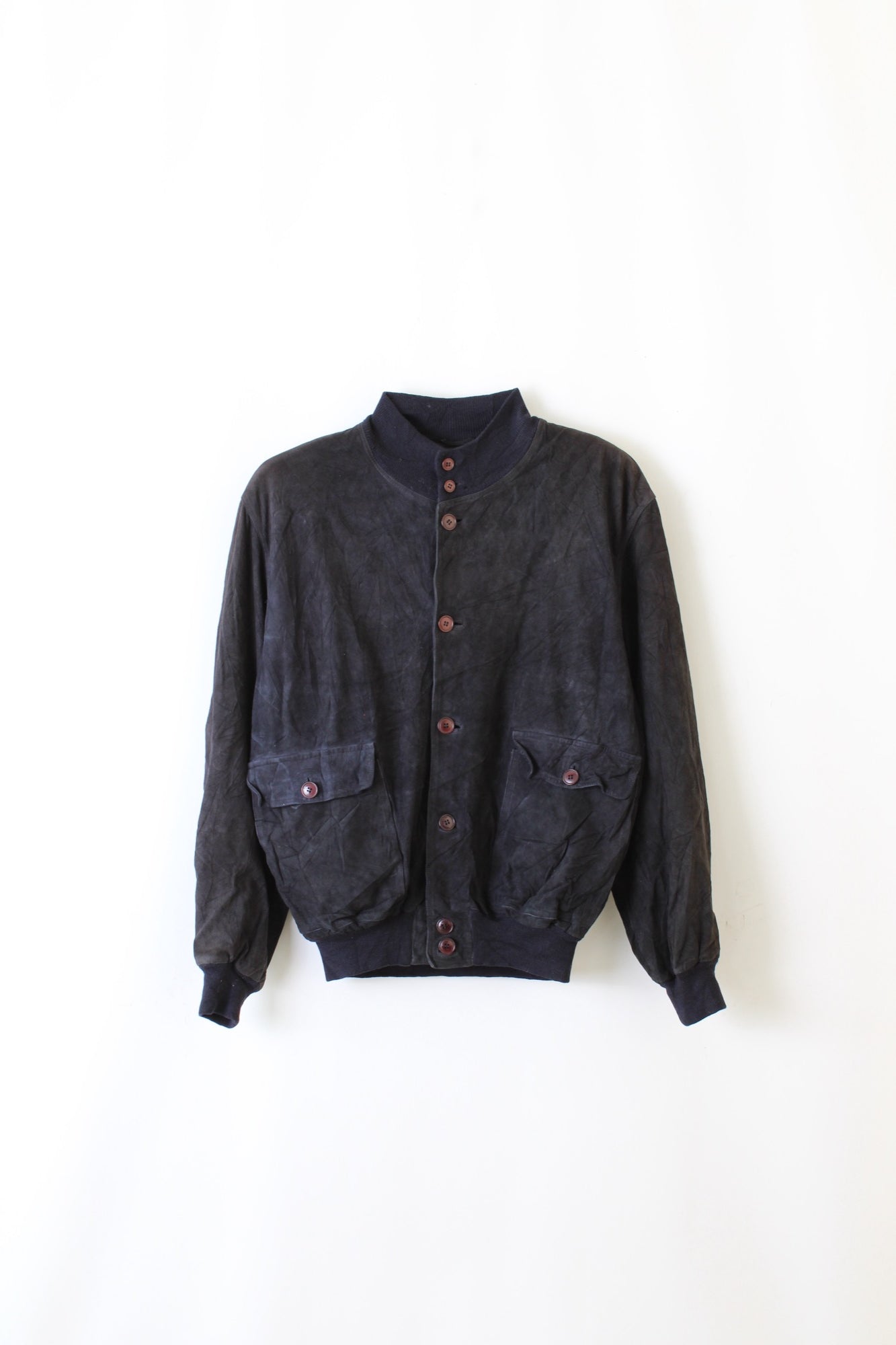 VINTAGE SUEDE BOMBER LEATHER JACKET NAVY BLUE - M/L