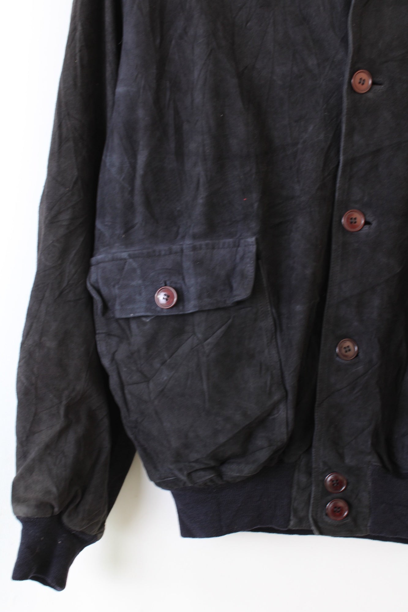 VINTAGE SUEDE BOMBER LEATHER JACKET NAVY BLUE - M/L