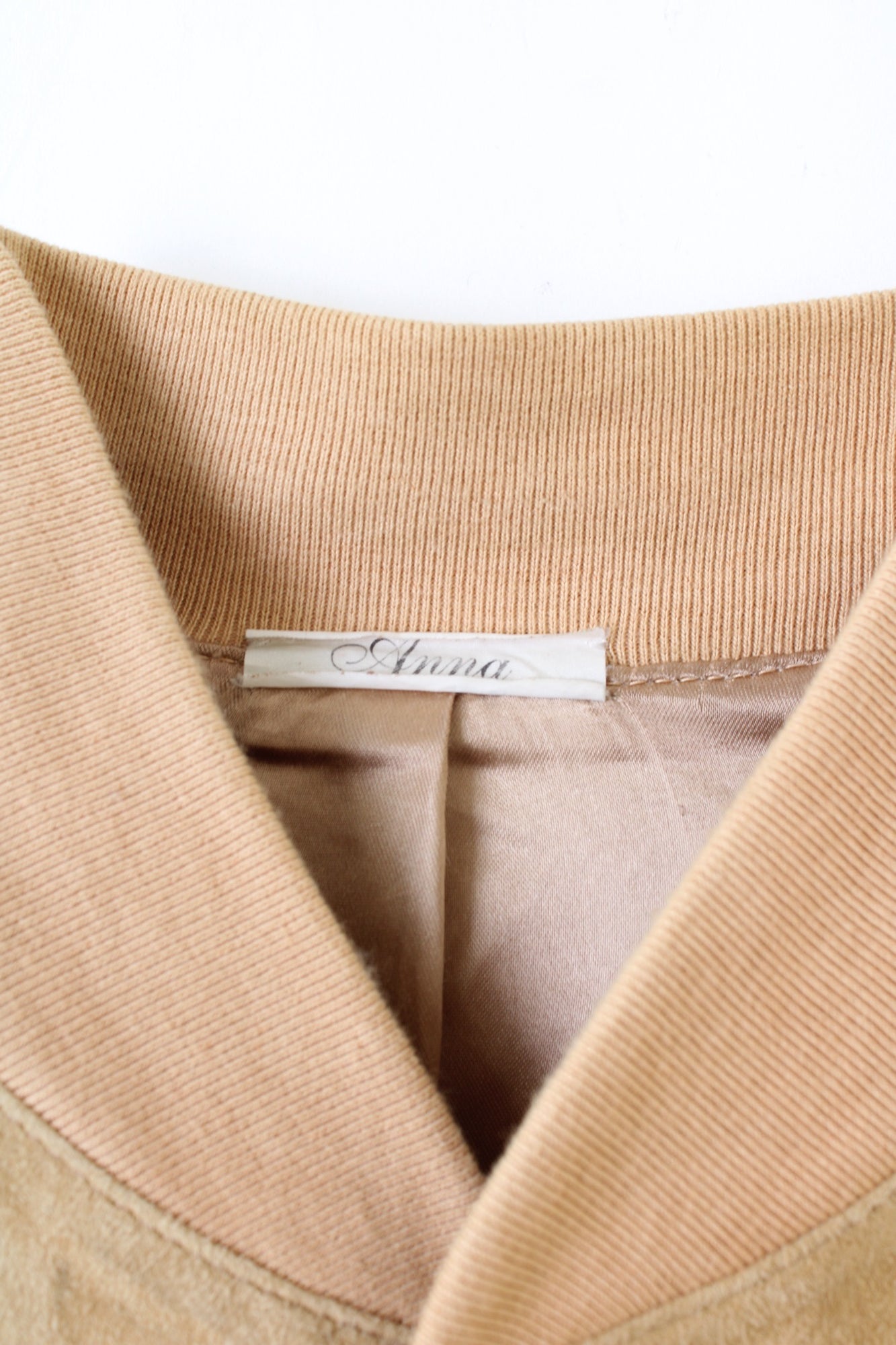 VINTAGE SUEDE BOMBER LEATHER JACKET BEIGE - L/XL