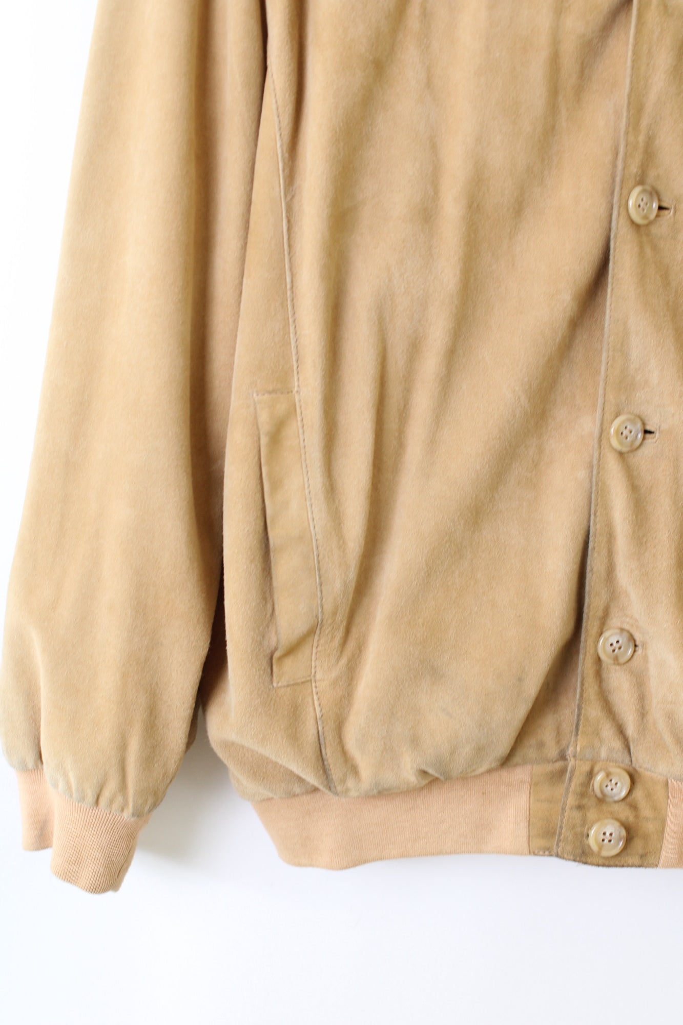 VINTAGE SUEDE BOMBER LEATHER JACKET BEIGE - L/XL