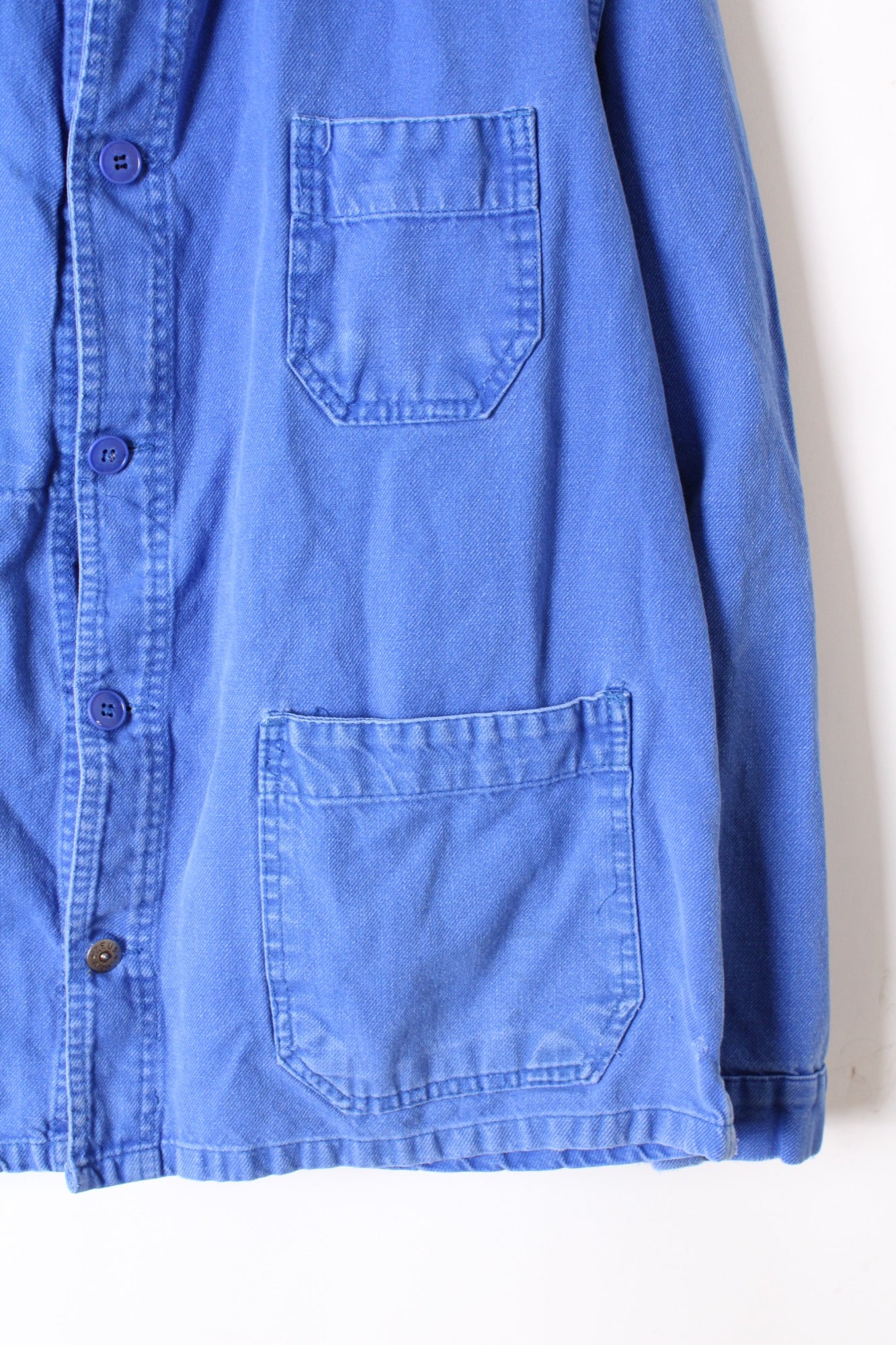 VINTAGE WORK CHORE JACKET DISTRESSED BLEU DE TRAVAIL - S/M