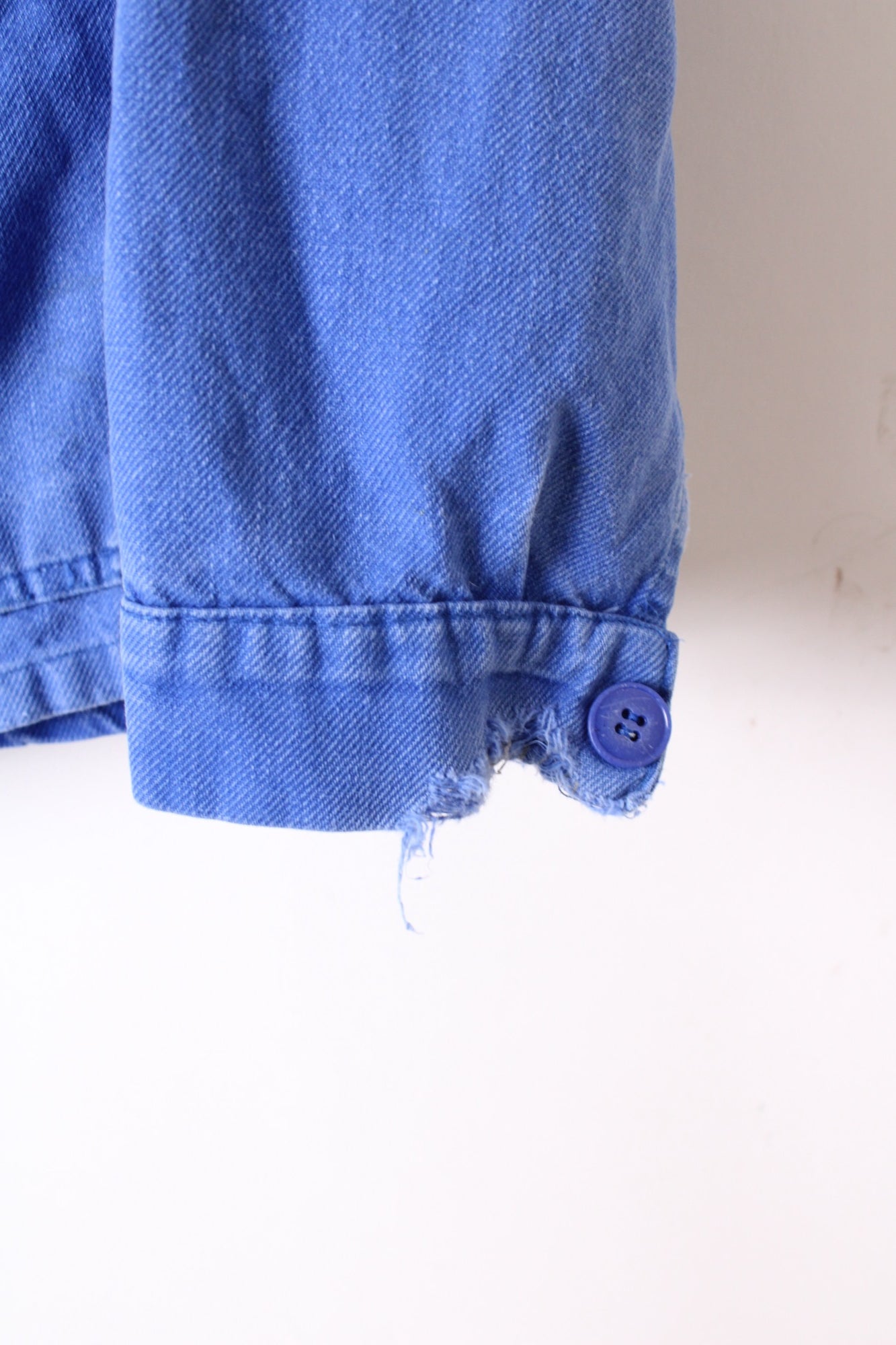 VINTAGE WORK CHORE JACKET DISTRESSED BLEU DE TRAVAIL - S/M