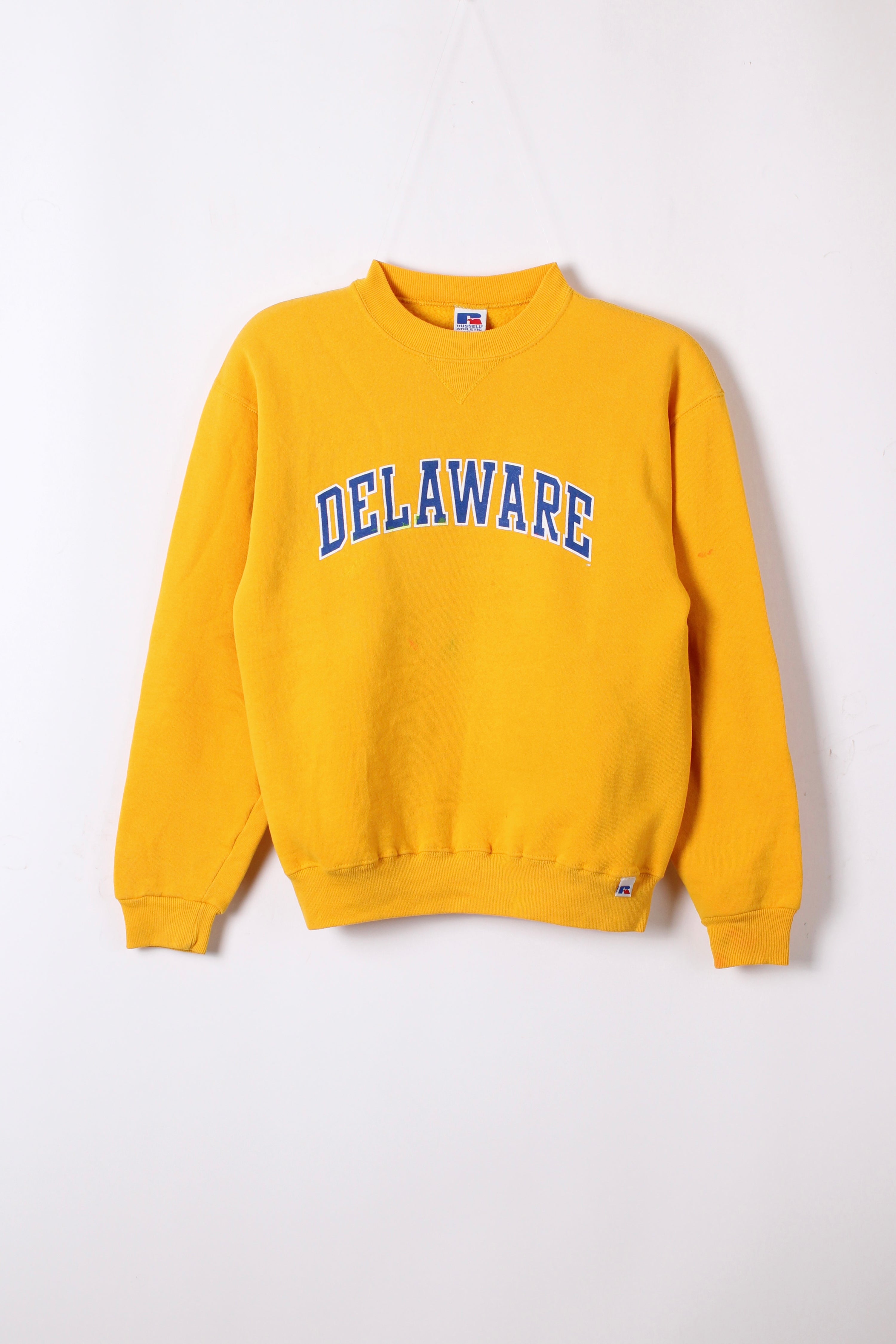 RUSSELL ATHLETIC VINTAGE CREWNECK YELLOW DELAWARE - XS/S