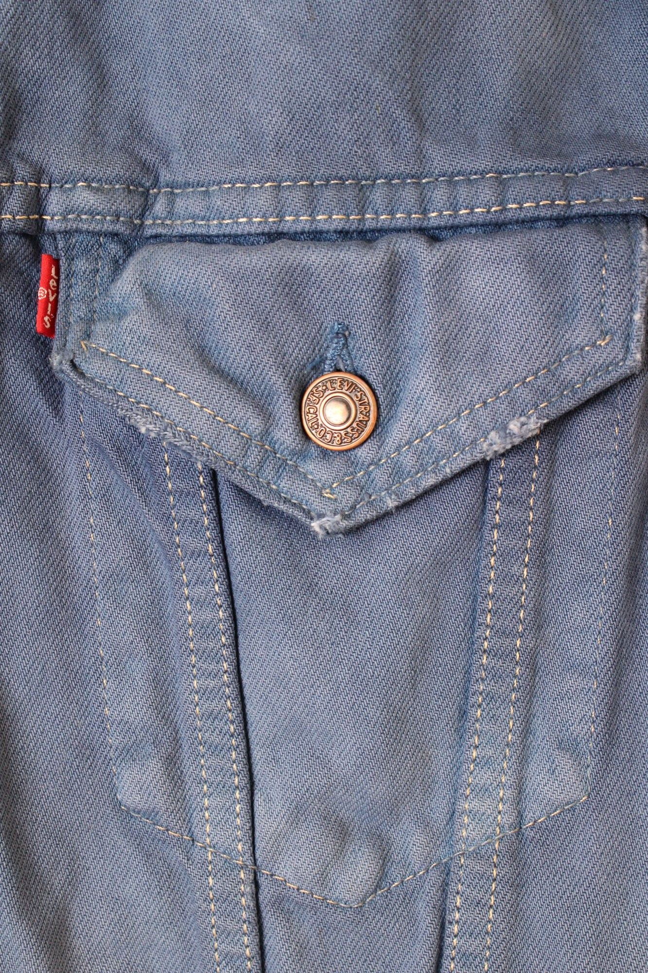 LEVIS VINTAGE DENIM TRUCKER JACKET VTG FADING COBALT BLUE - L