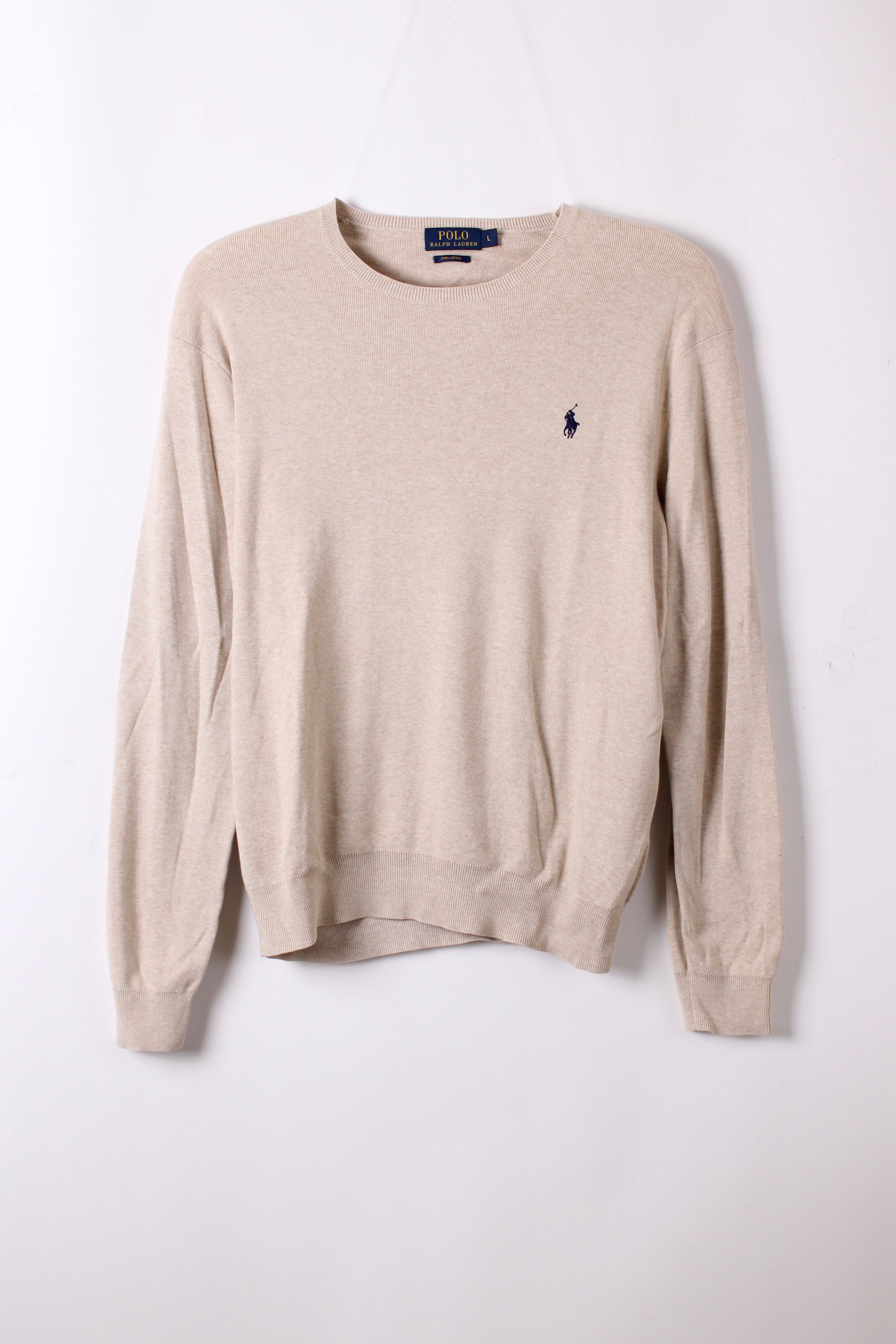 RALPH LAUREN SWEATER COTTON KNIT BEIGE - L
